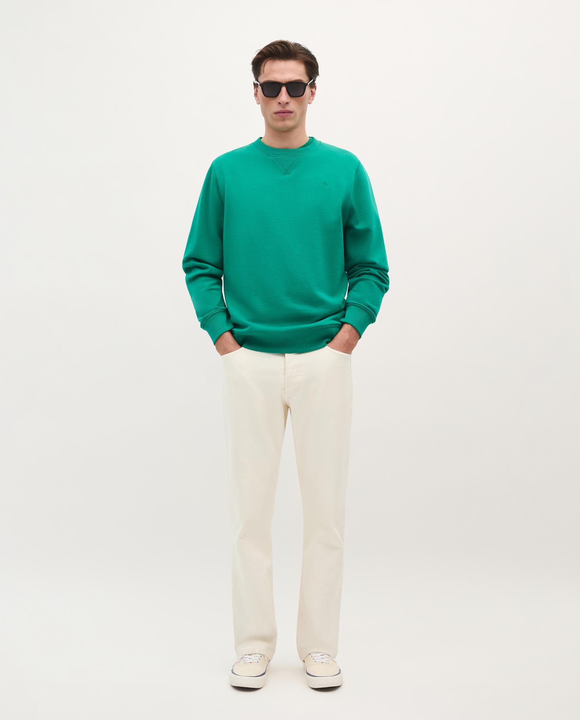 Sweatshirt sem Capuz de Algodão Lisa Verde-2