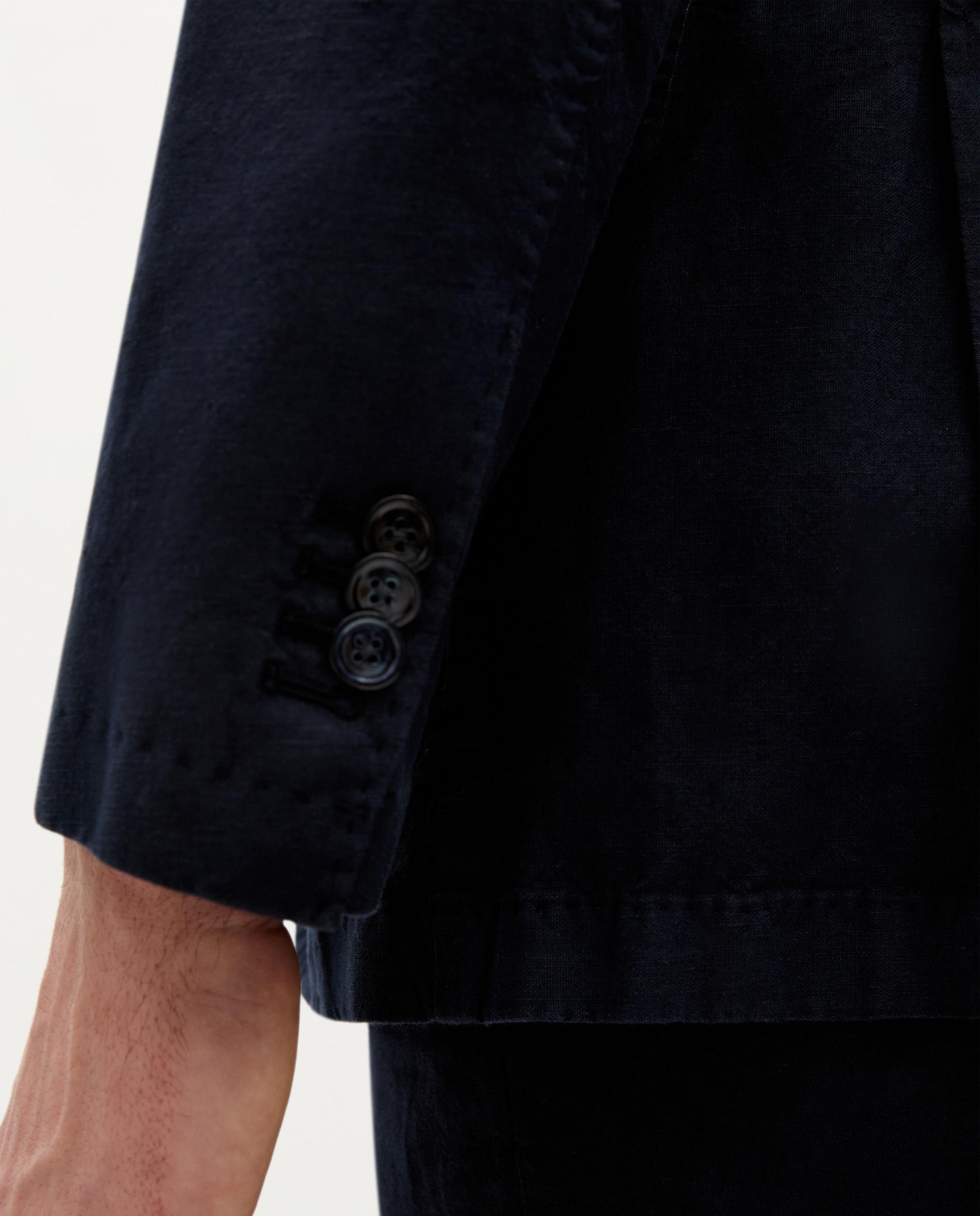 Fato Regular Fit em Mescla de Algodão e Linho Liso Navy-5