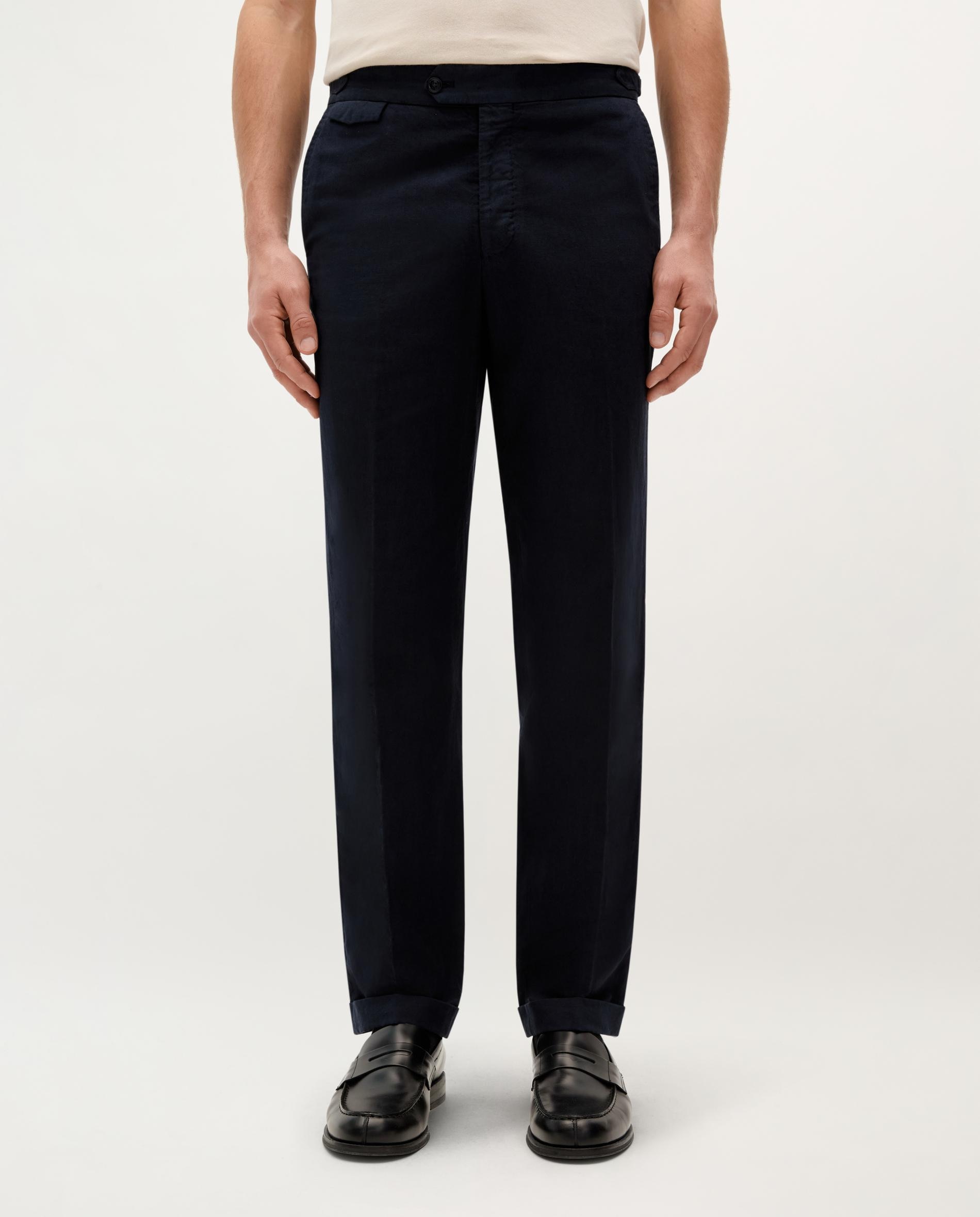Fato Regular Fit em Mescla de Algodão e Linho Liso Navy-7