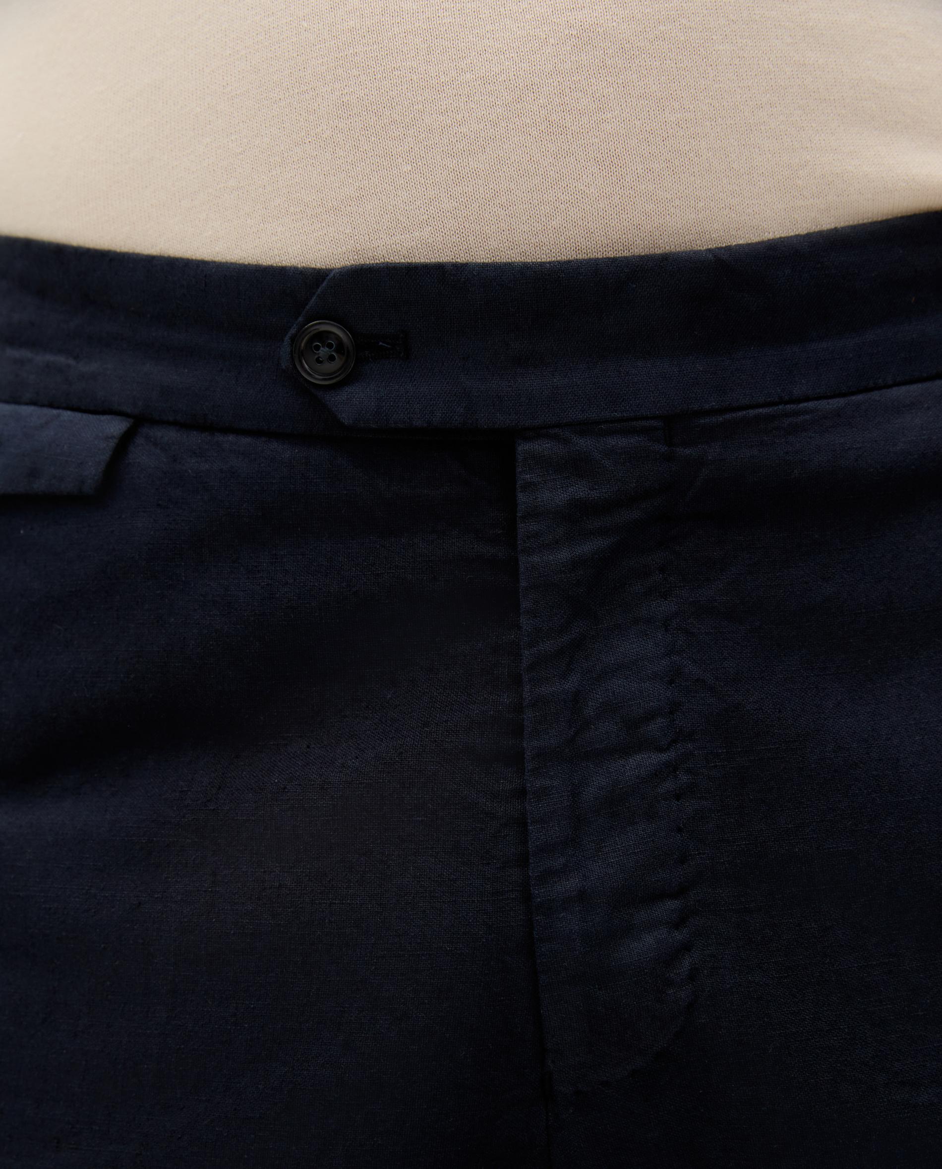Fato Regular Fit em Mescla de Algodão e Linho Liso Navy-8