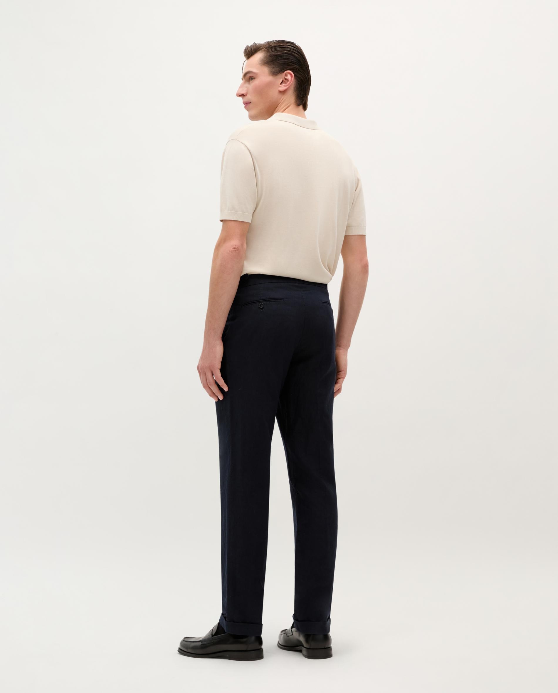 Fato Regular Fit em Mescla de Algodão e Linho Liso Navy-10