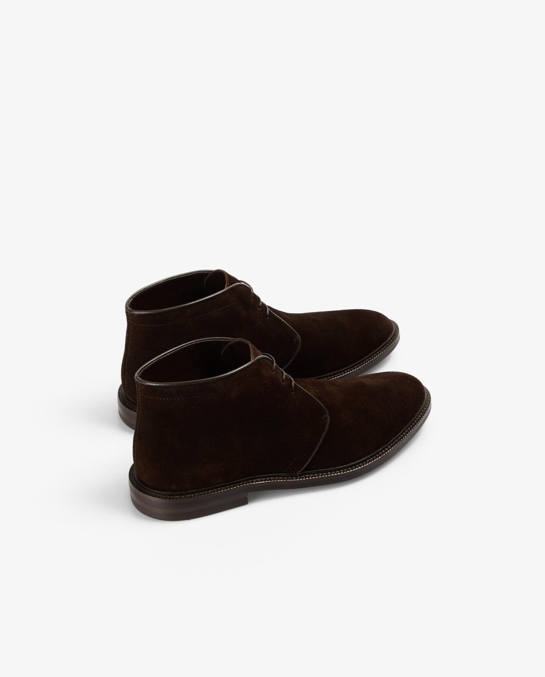 Botas de Cordões em Camurça com Costuras Castanho-3
