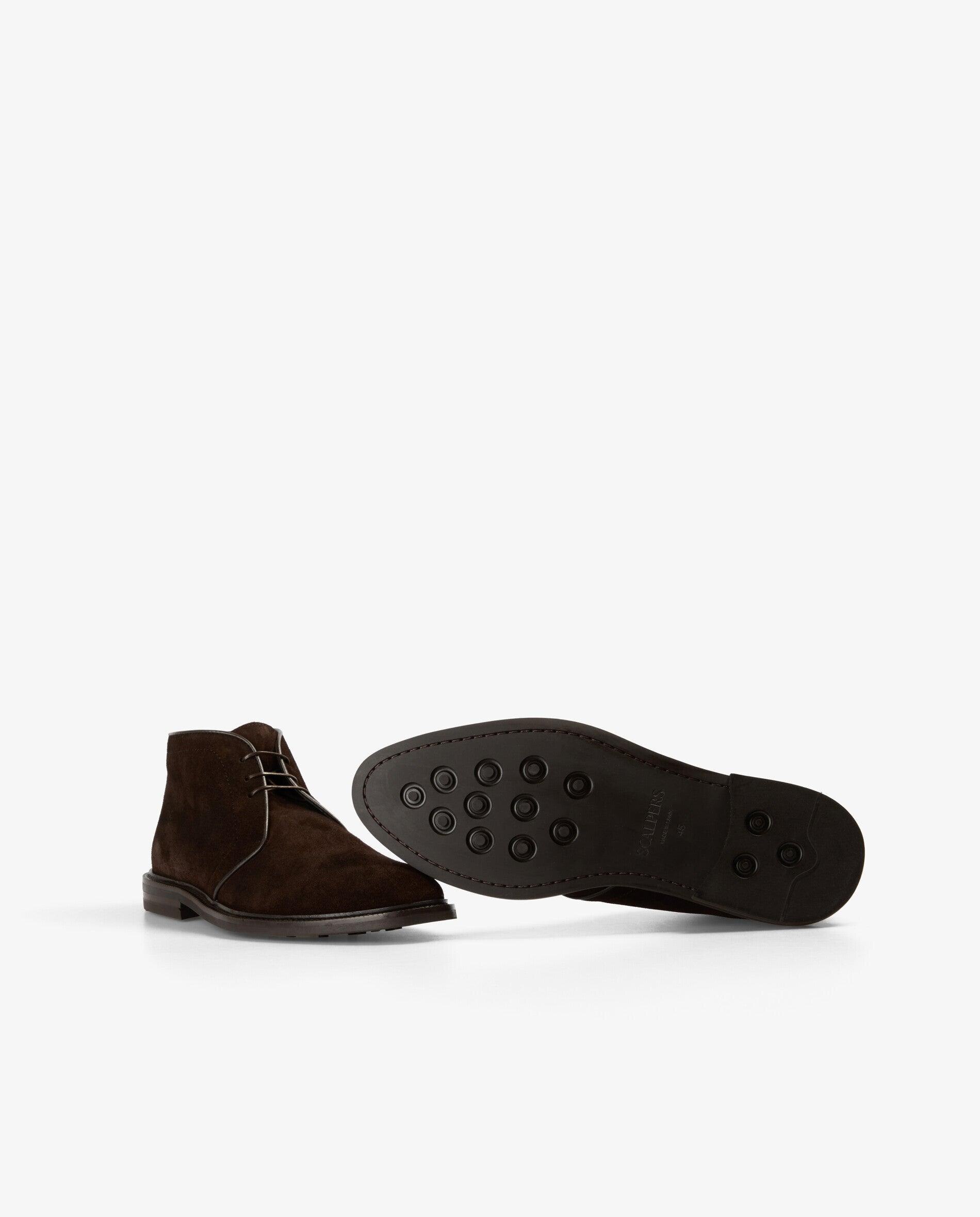 Botas de Cordões em Camurça com Costuras Castanho-4