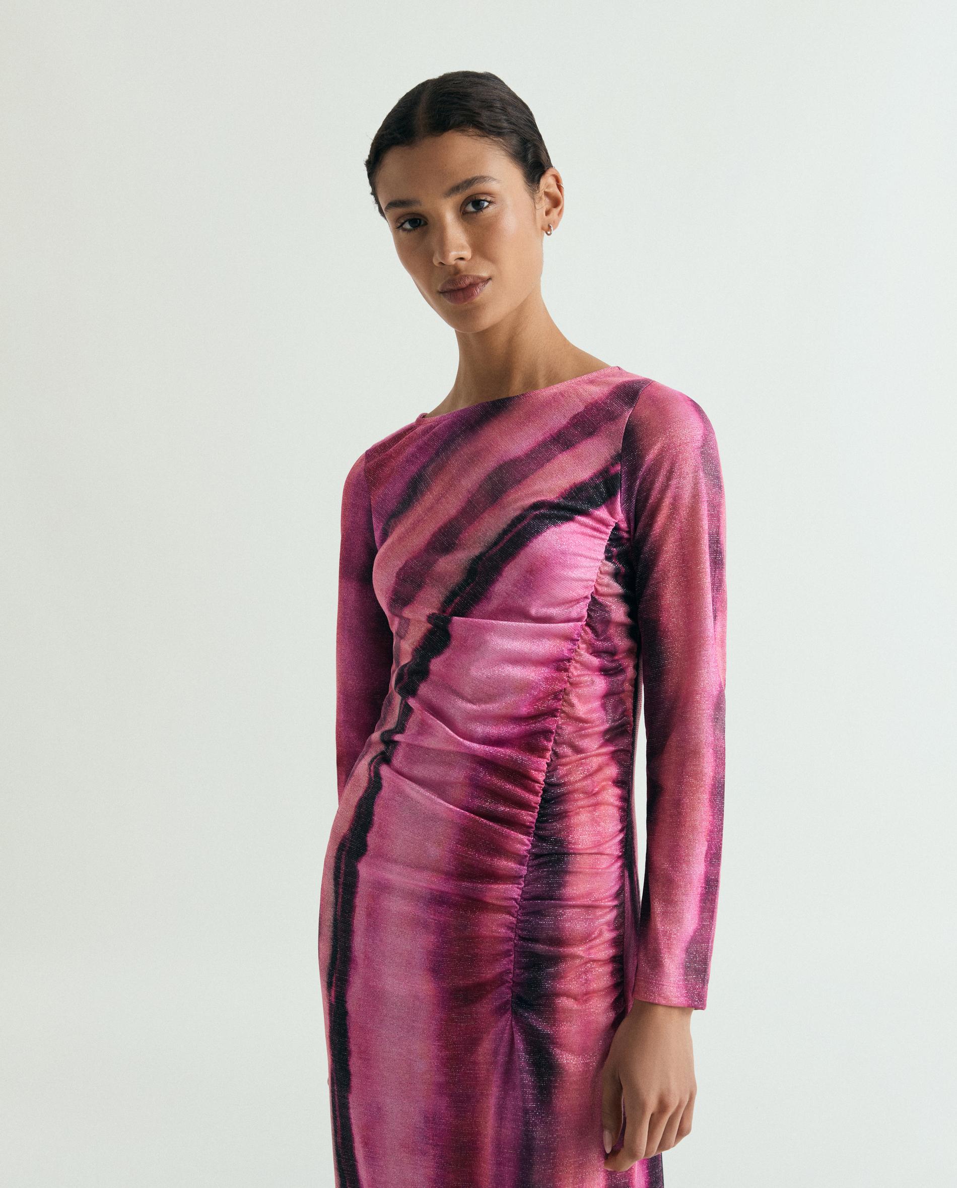 Vestido Comprido Estampado de Manga Comprida Rosa-2