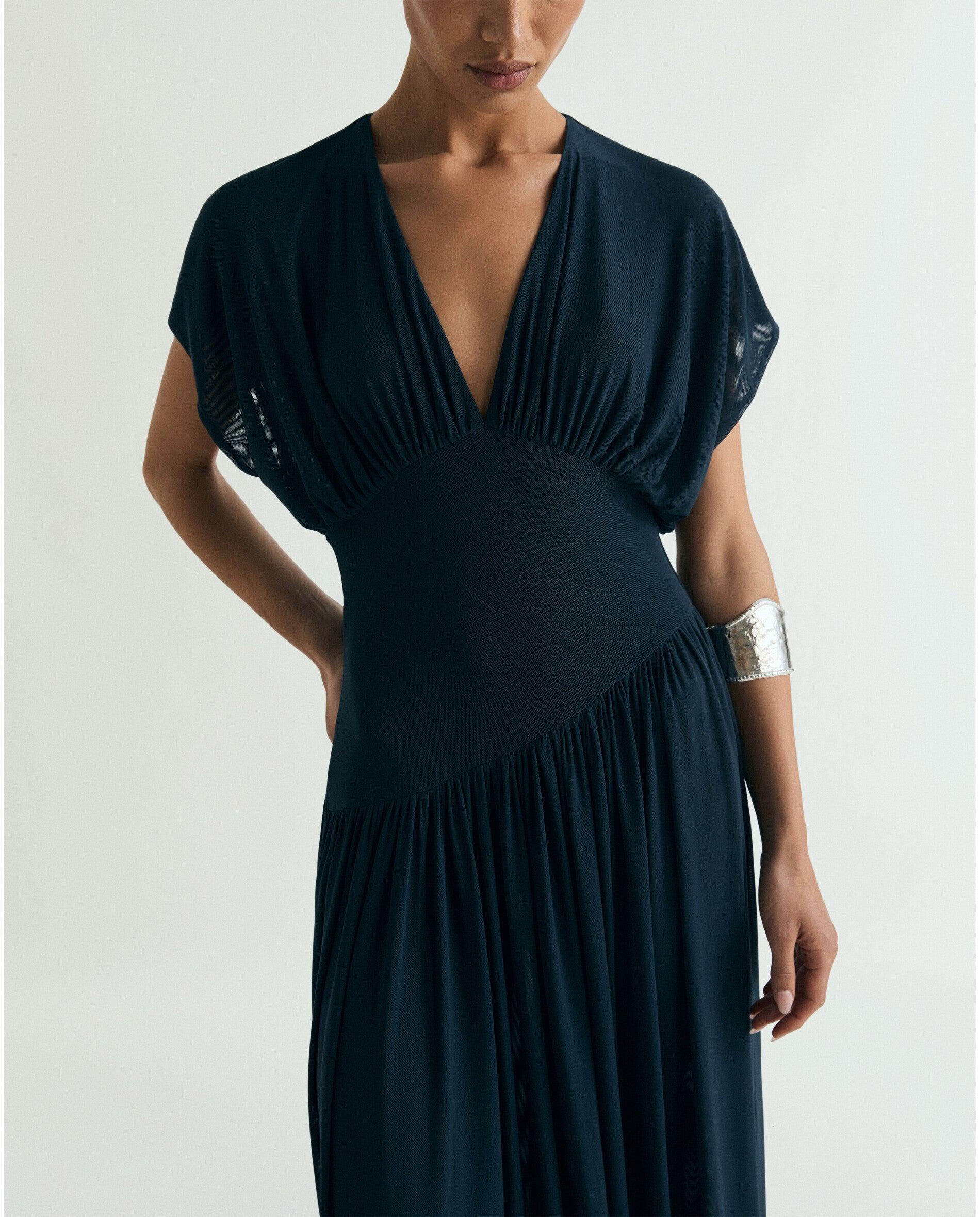 Vestido Comprido com Decote Profundo Navy-2