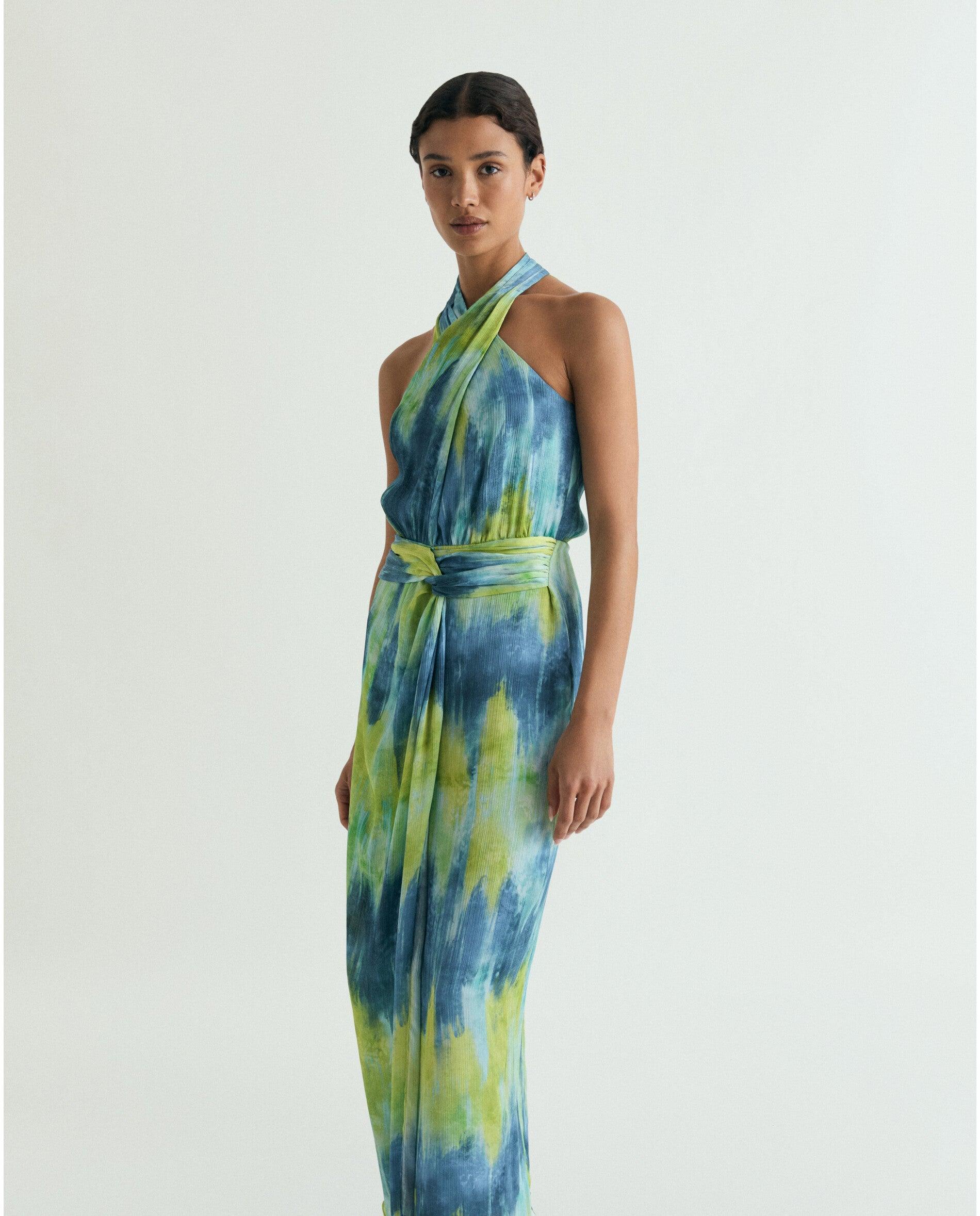 Vestido Midi Tie-dye com Decote Halter Cruzado Multicolor-2