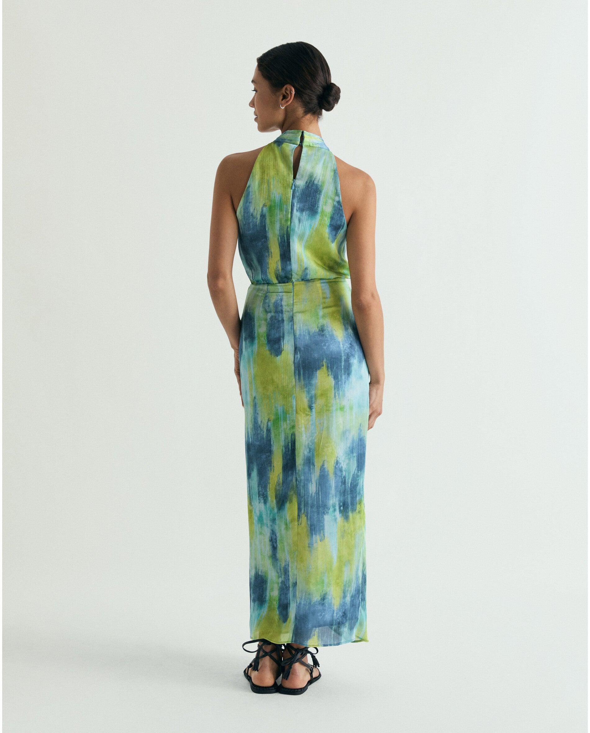 Vestido Midi Tie-dye com Decote Halter Cruzado Multicolor-3