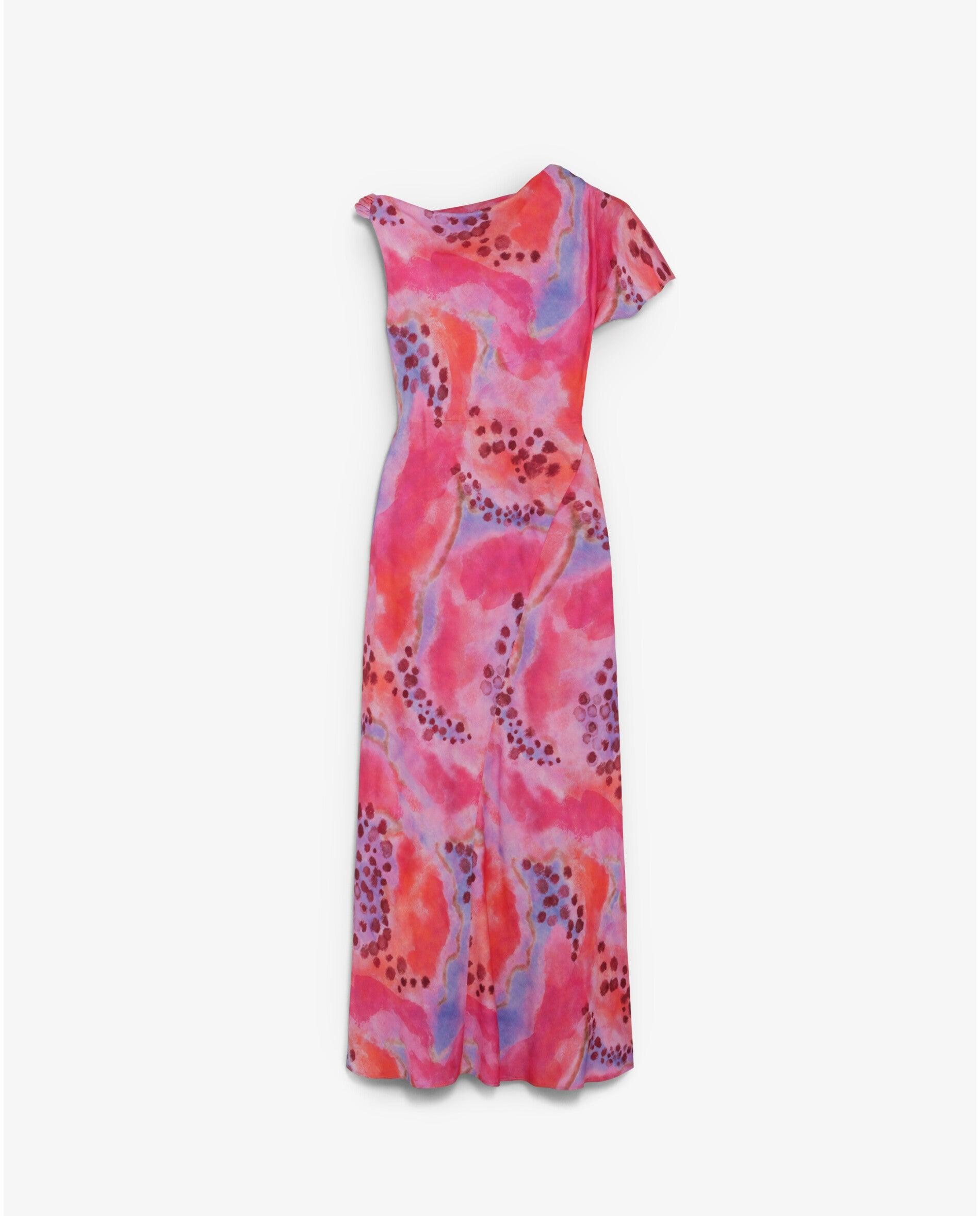 Vestido Midi Estampado em Tecido Acetinado Rosa-4