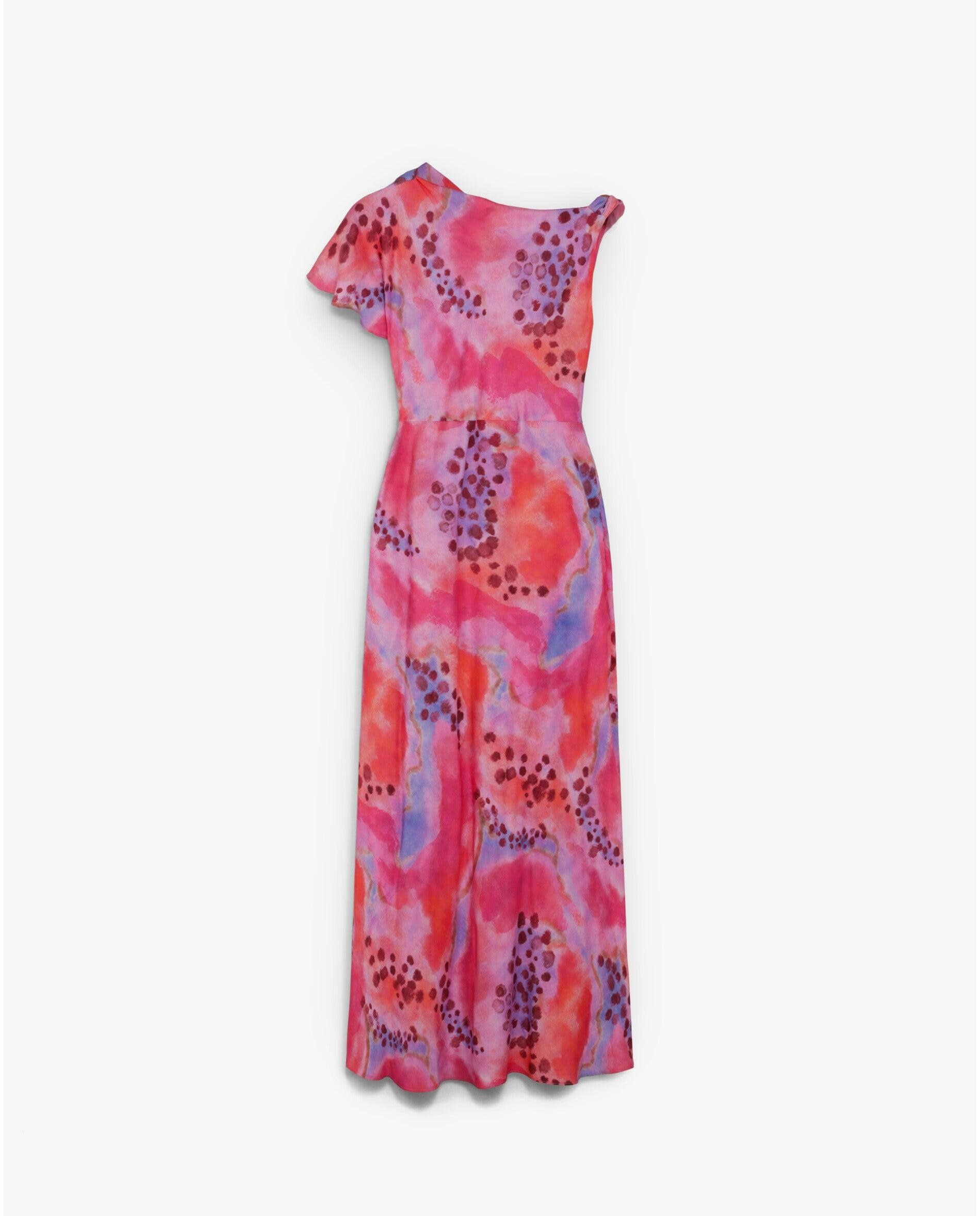 Vestido Midi Estampado em Tecido Acetinado Rosa-5