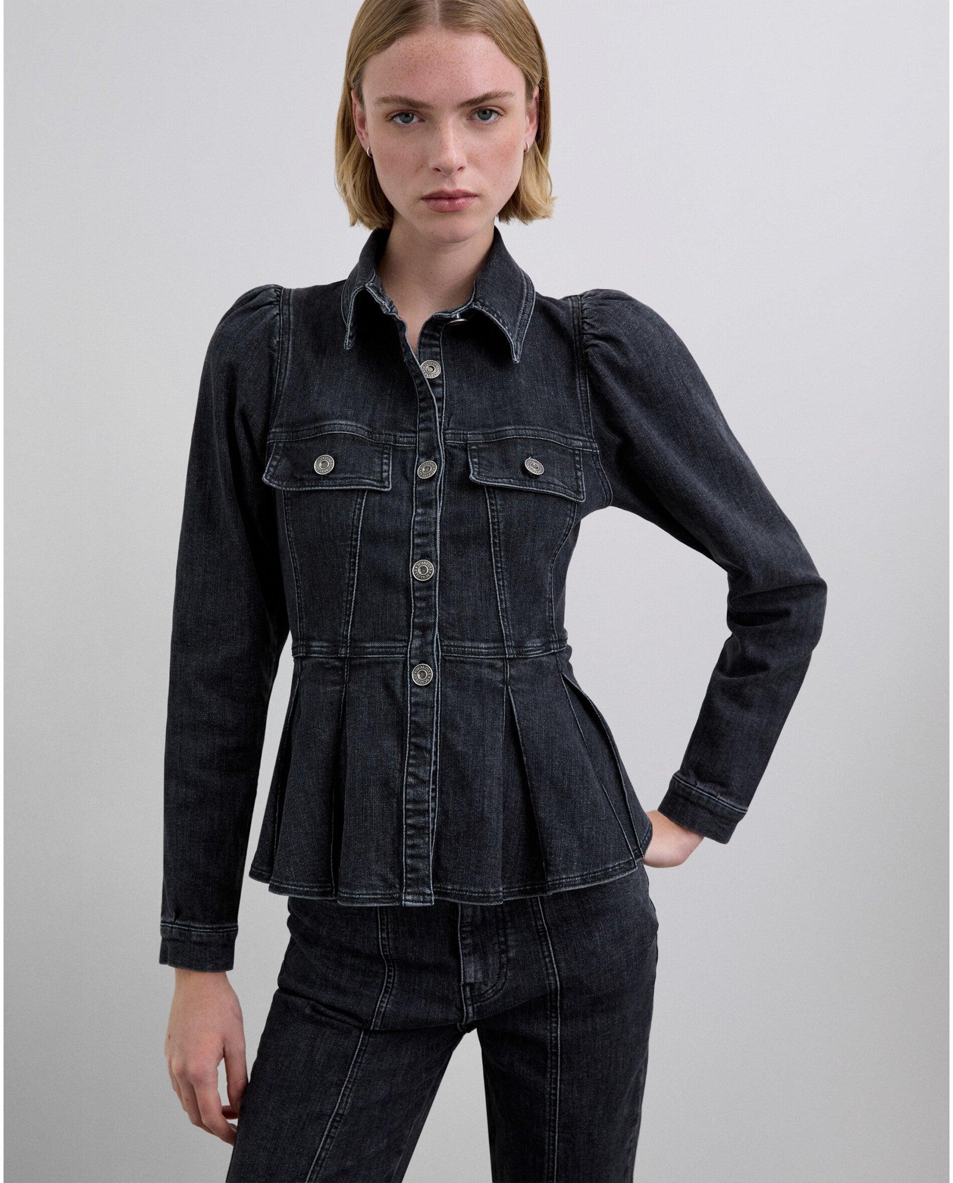 Camisa Denim com Mangas Ligeiramente Abalonadas Cinzento-escuro-4