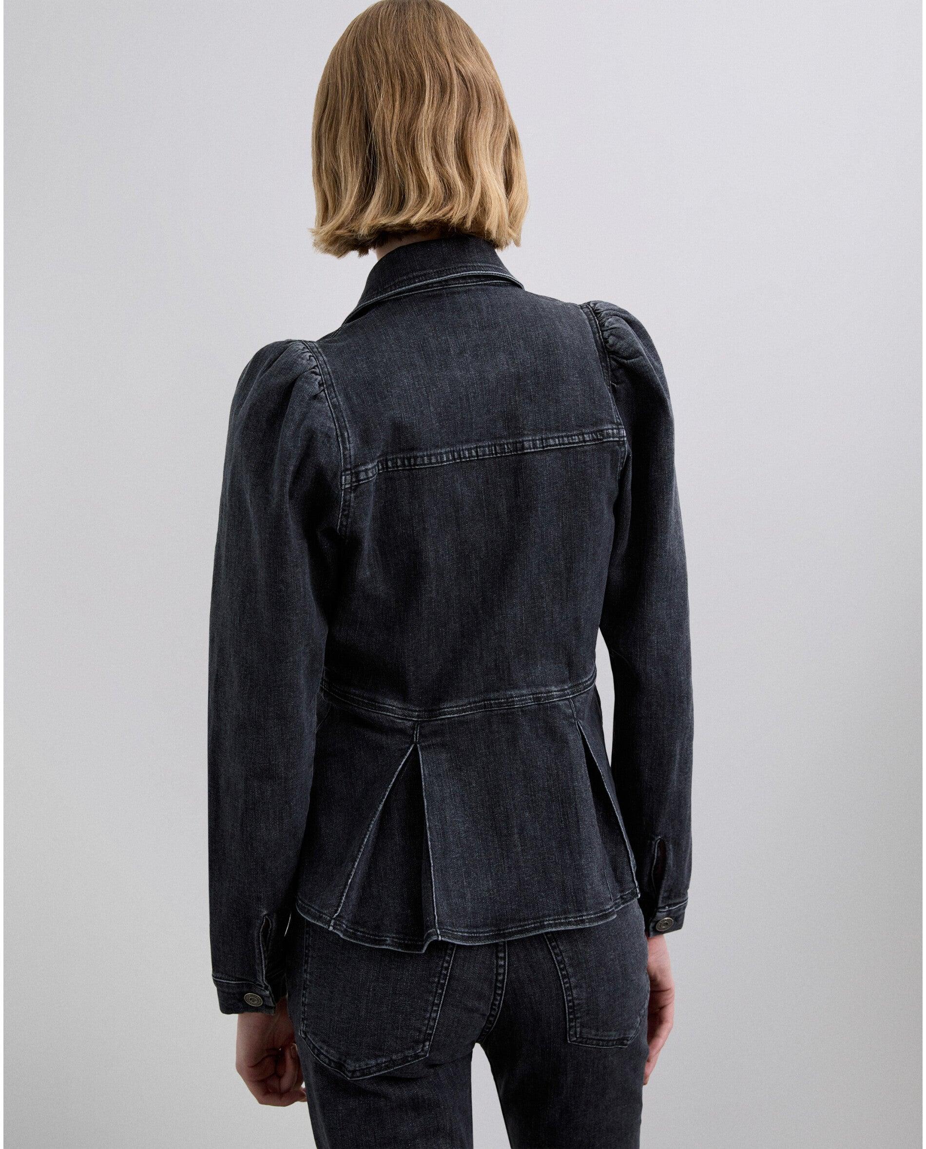 Camisa Denim com Mangas Ligeiramente Abalonadas Cinzento-escuro-5
