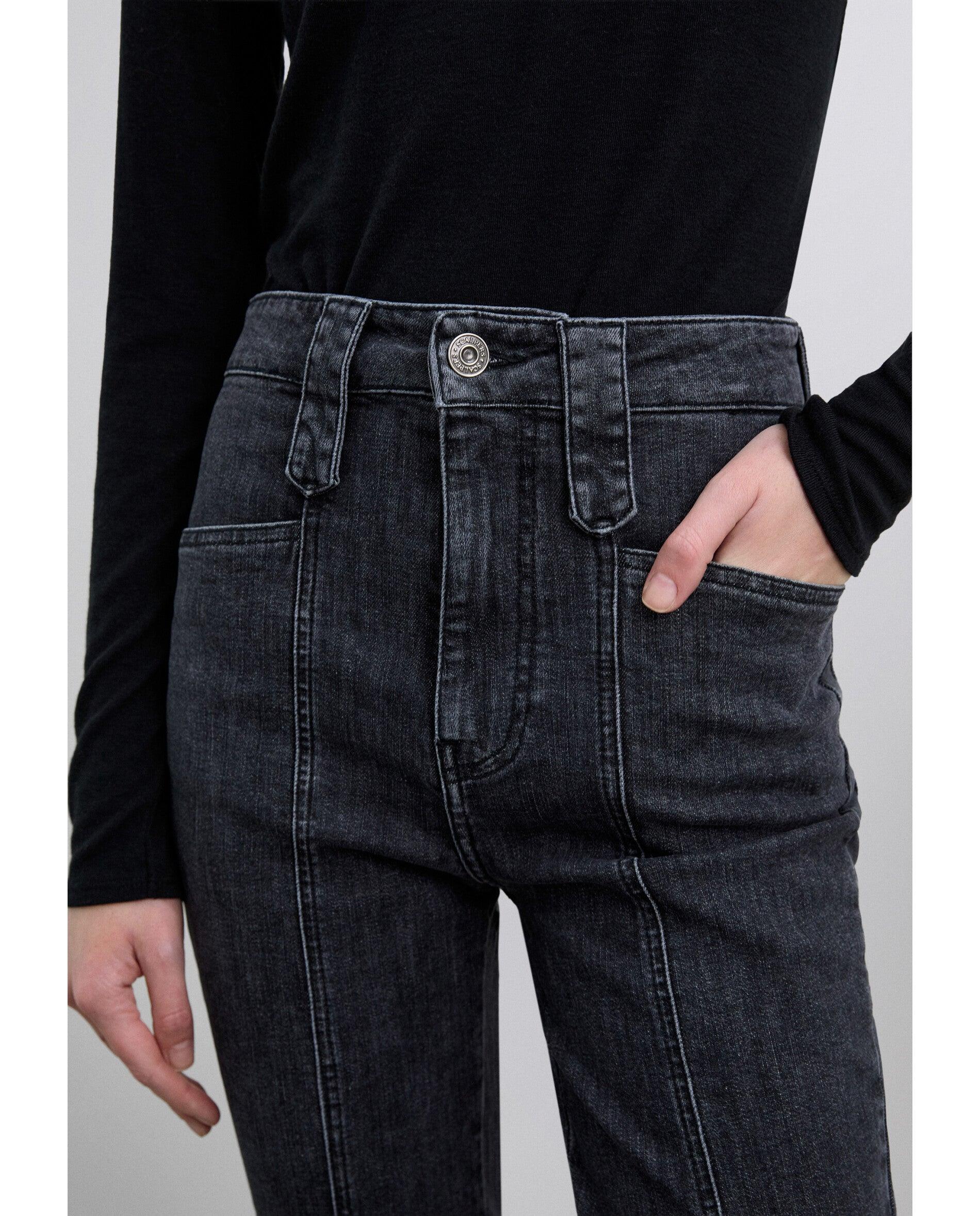 Jeans Slim Fit Bootcut de Cintura Subida Cinzento-escuro-6