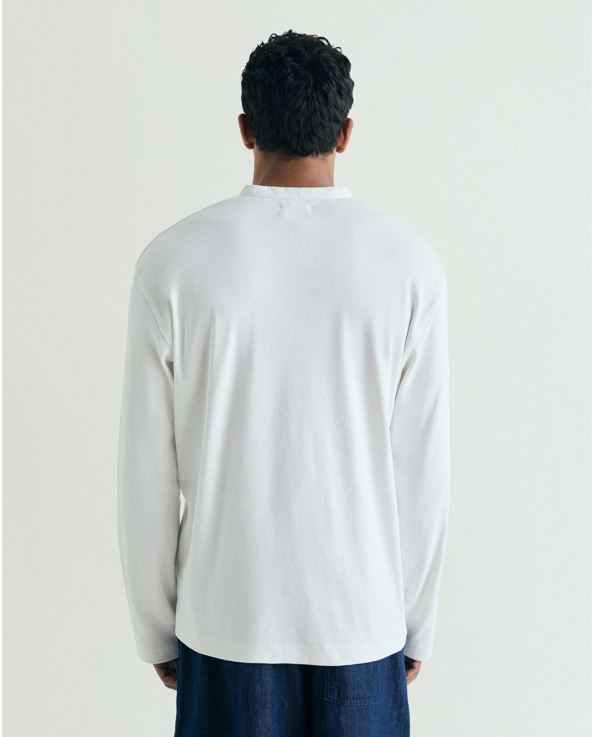 T-shirt de Manga Comprida Boxy Fit com Gola Panadeira Branco-2