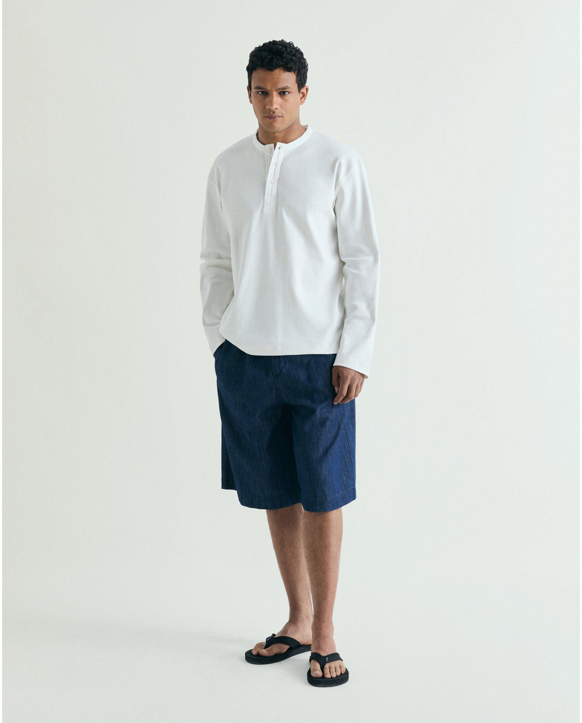 T-shirt de Manga Comprida Boxy Fit com Gola Panadeira Branco-3