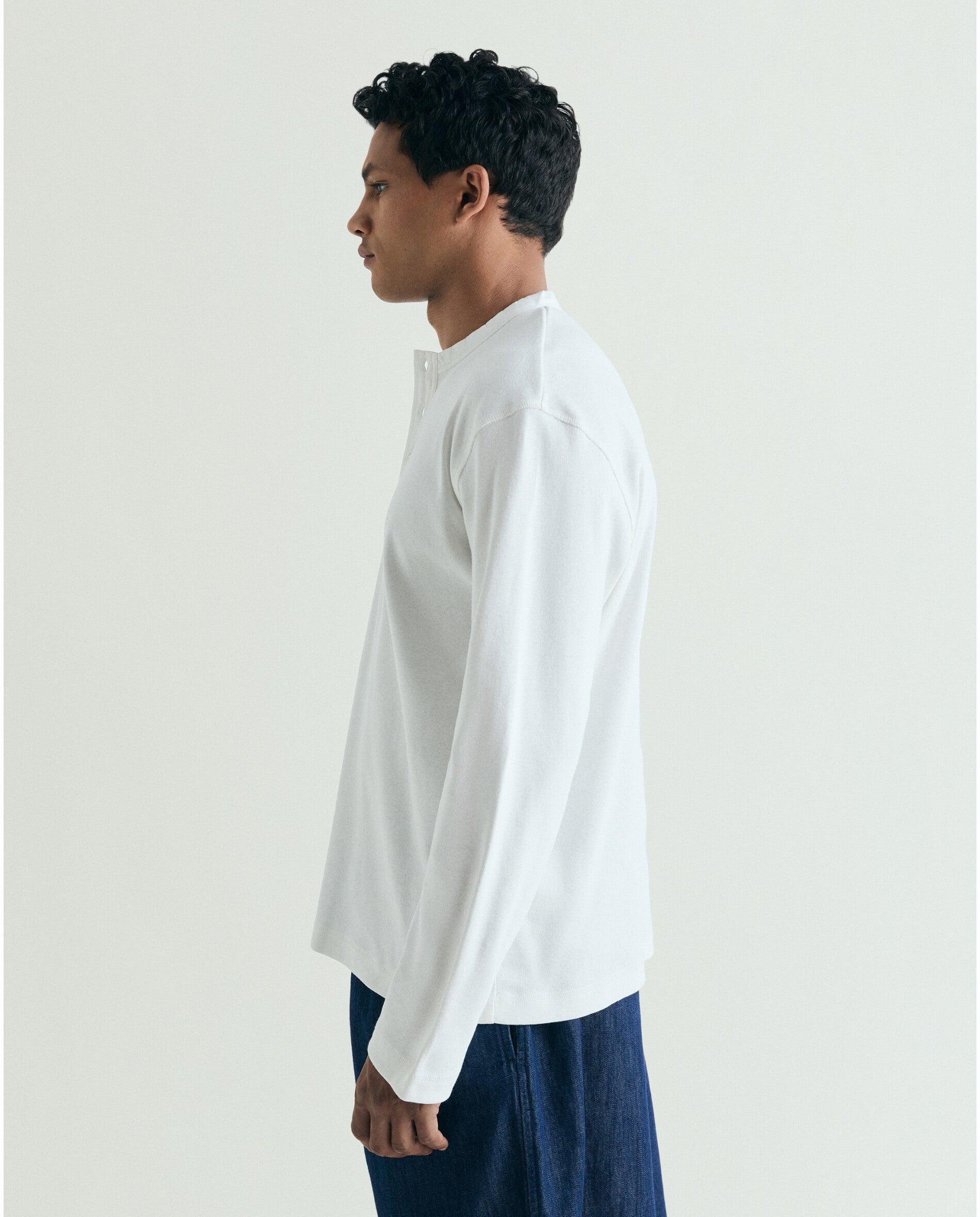 T-shirt de Manga Comprida Boxy Fit com Gola Panadeira Branco-4
