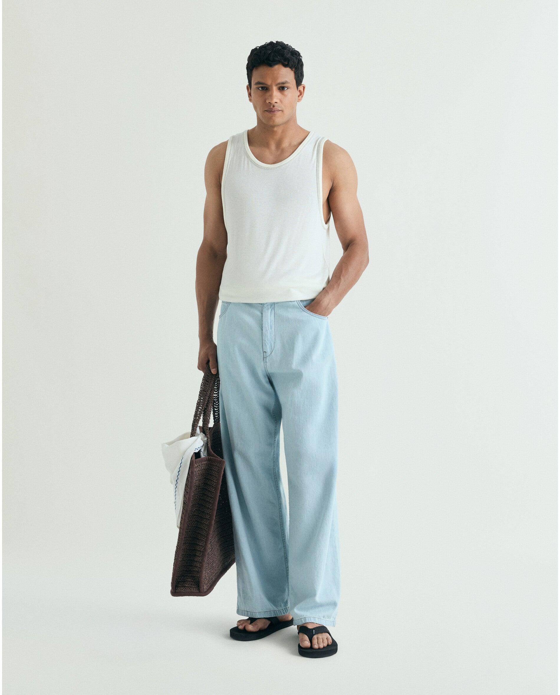 T-shirt Relaxed Fit sem Mangas de Algodão Branco-3