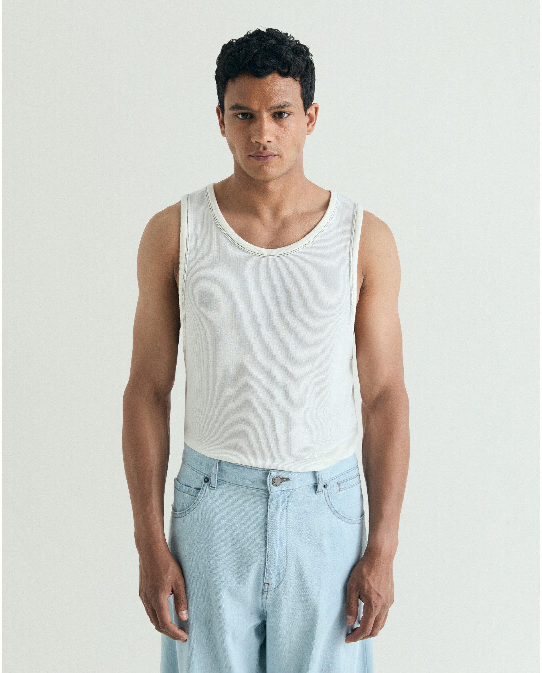 T-shirt Relaxed Fit sem Mangas de Algodão Branco-4