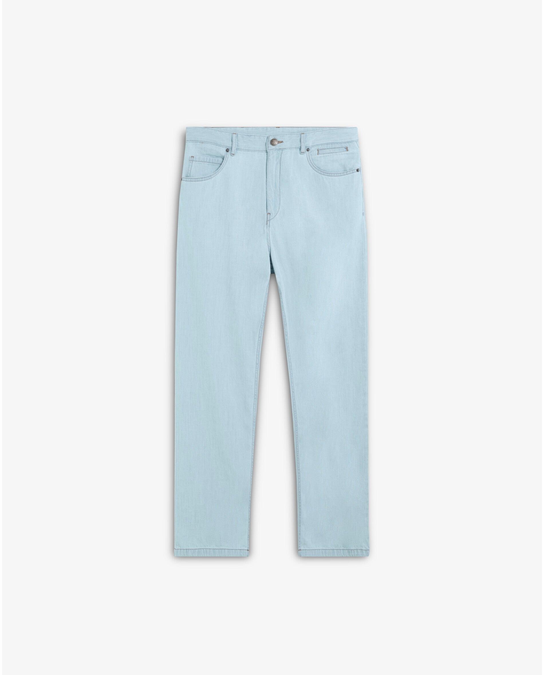 Jeans Relaxed Cinco Bolsos com Presilhas Azul-claro-5
