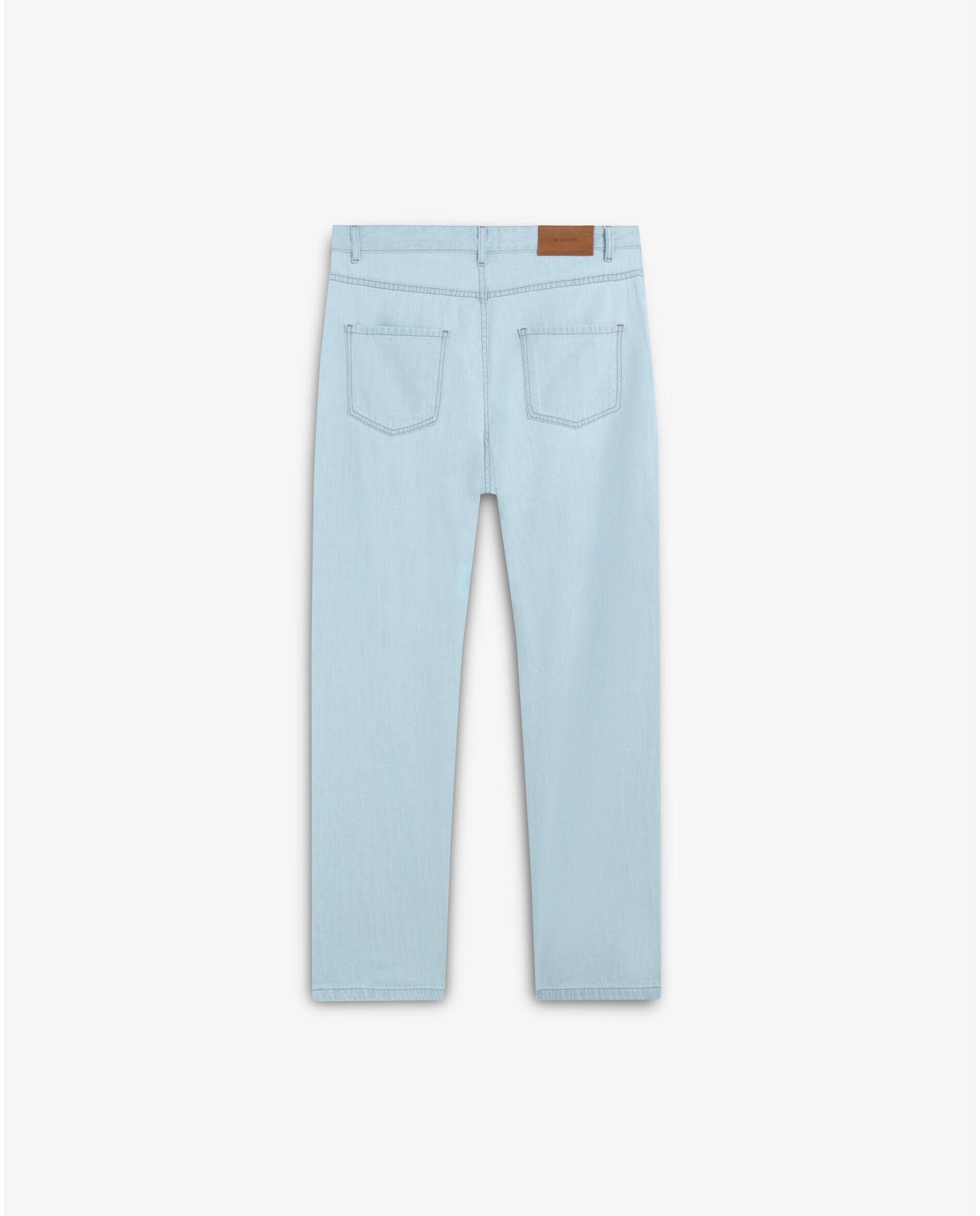 Jeans Relaxed Cinco Bolsos com Presilhas Azul-claro-6