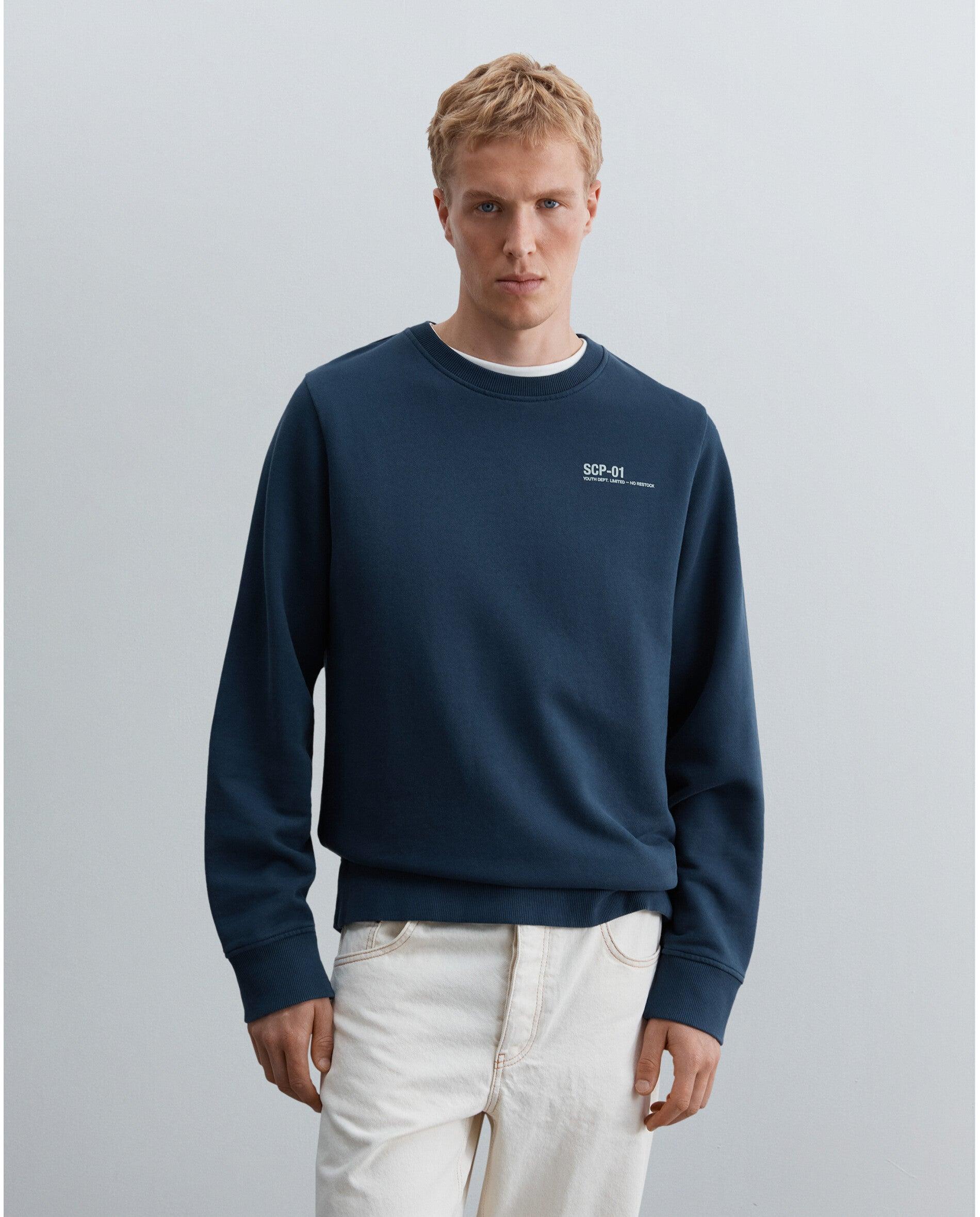 Sweatshirt de Algodão com Gola Redonda e Acabamentos em Rib Navy-1