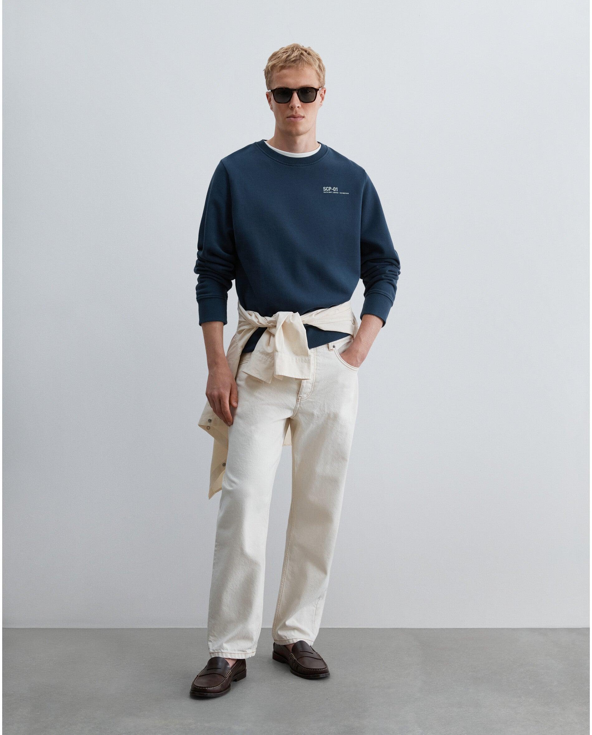 Sweatshirt de Algodão com Gola Redonda e Acabamentos em Rib Navy-3
