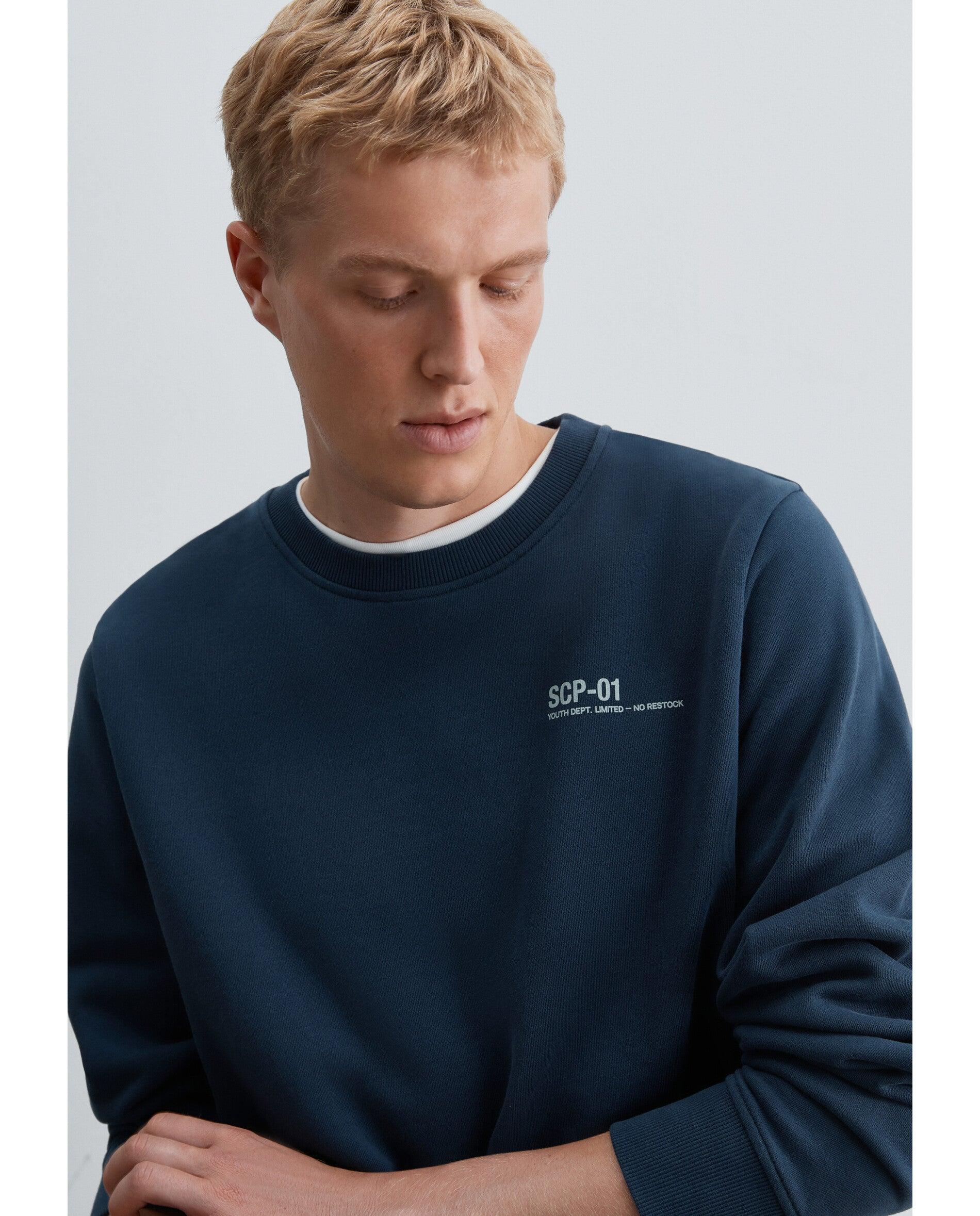 Sweatshirt de Algodão com Gola Redonda e Acabamentos em Rib Navy-4