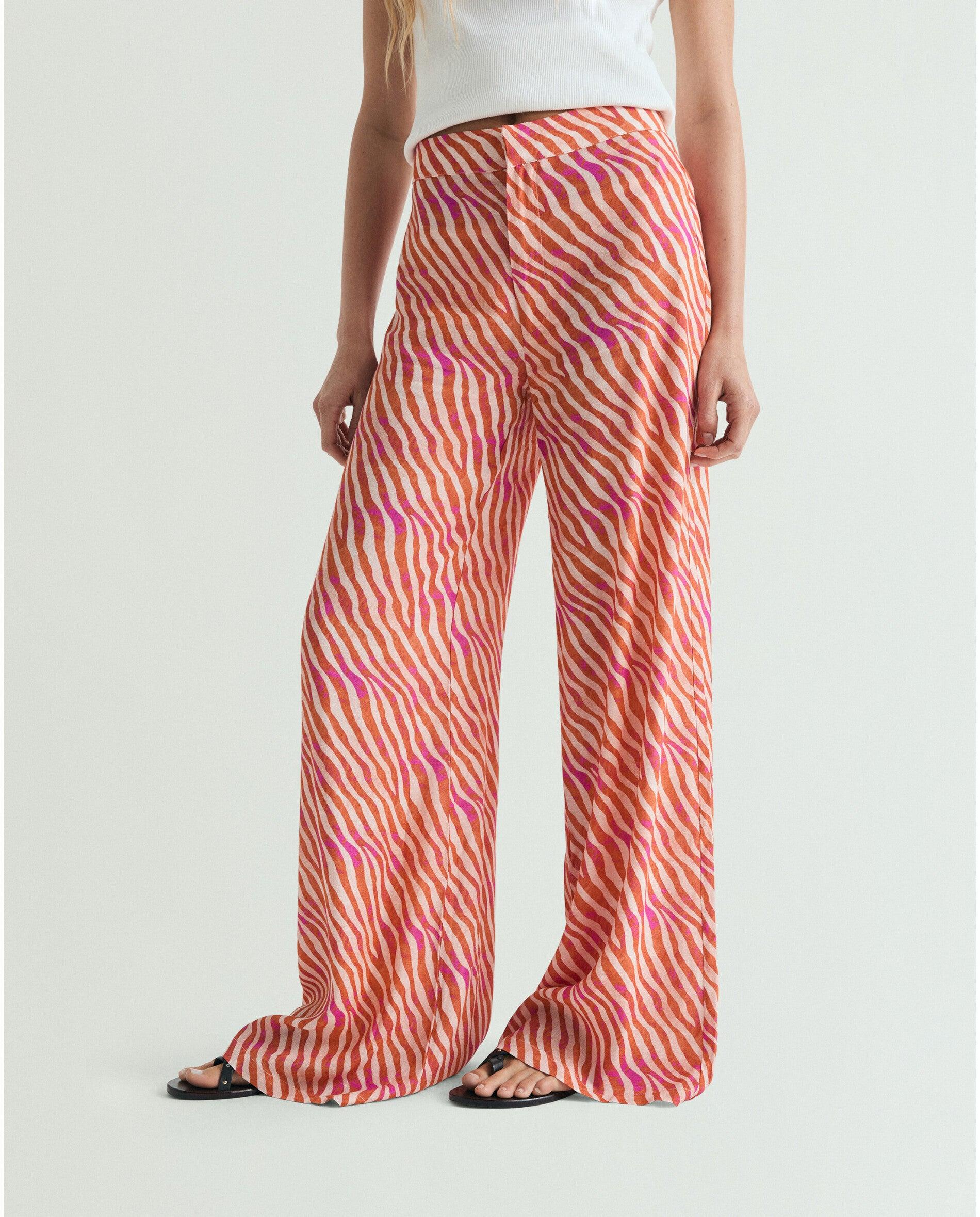 Calças com Corte a Direito Animal Print em Tecido Fluido Multicolor-2