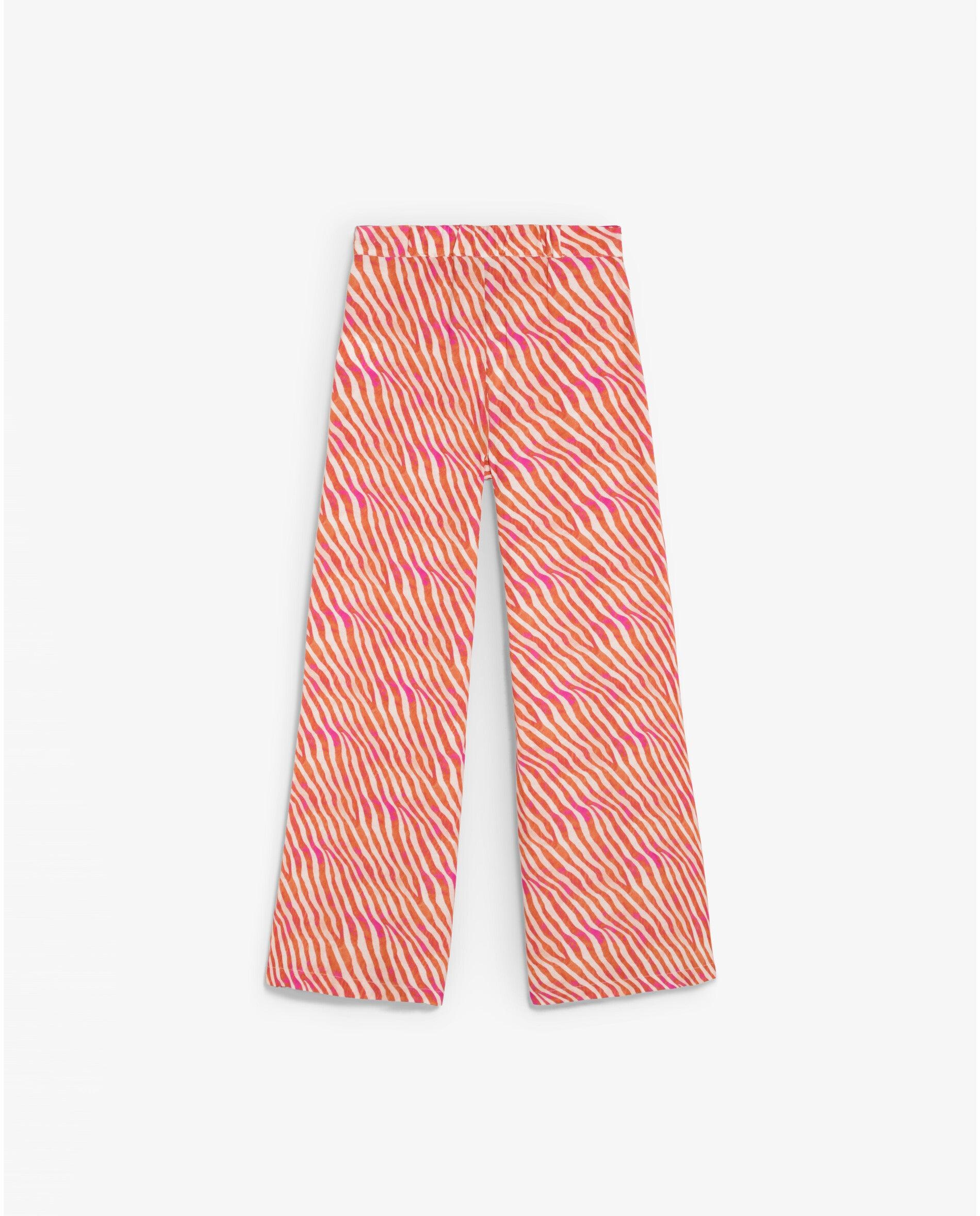 Calças com Corte a Direito Animal Print em Tecido Fluido Multicolor-4