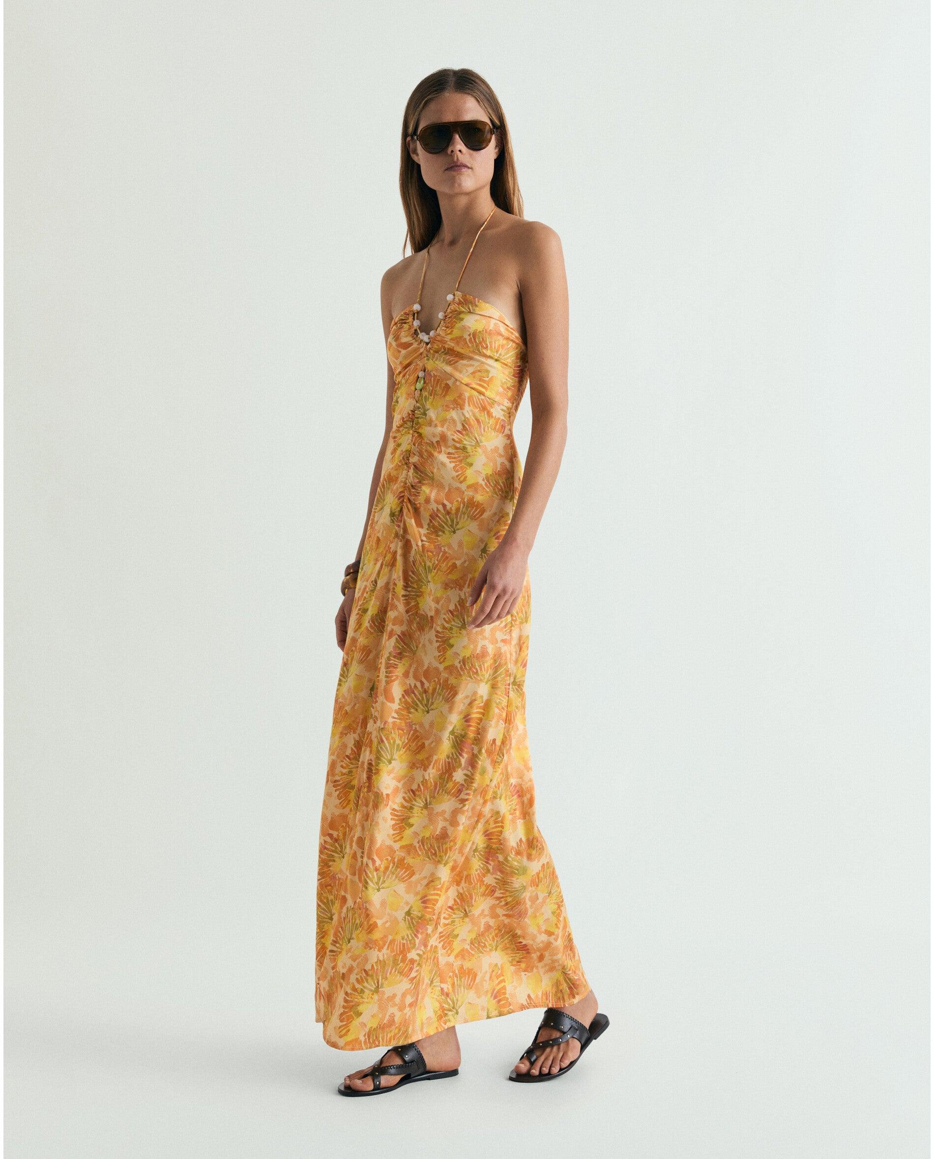 Imagem 0 de Vestido Comprido Estampado com Abalorios Decorativos