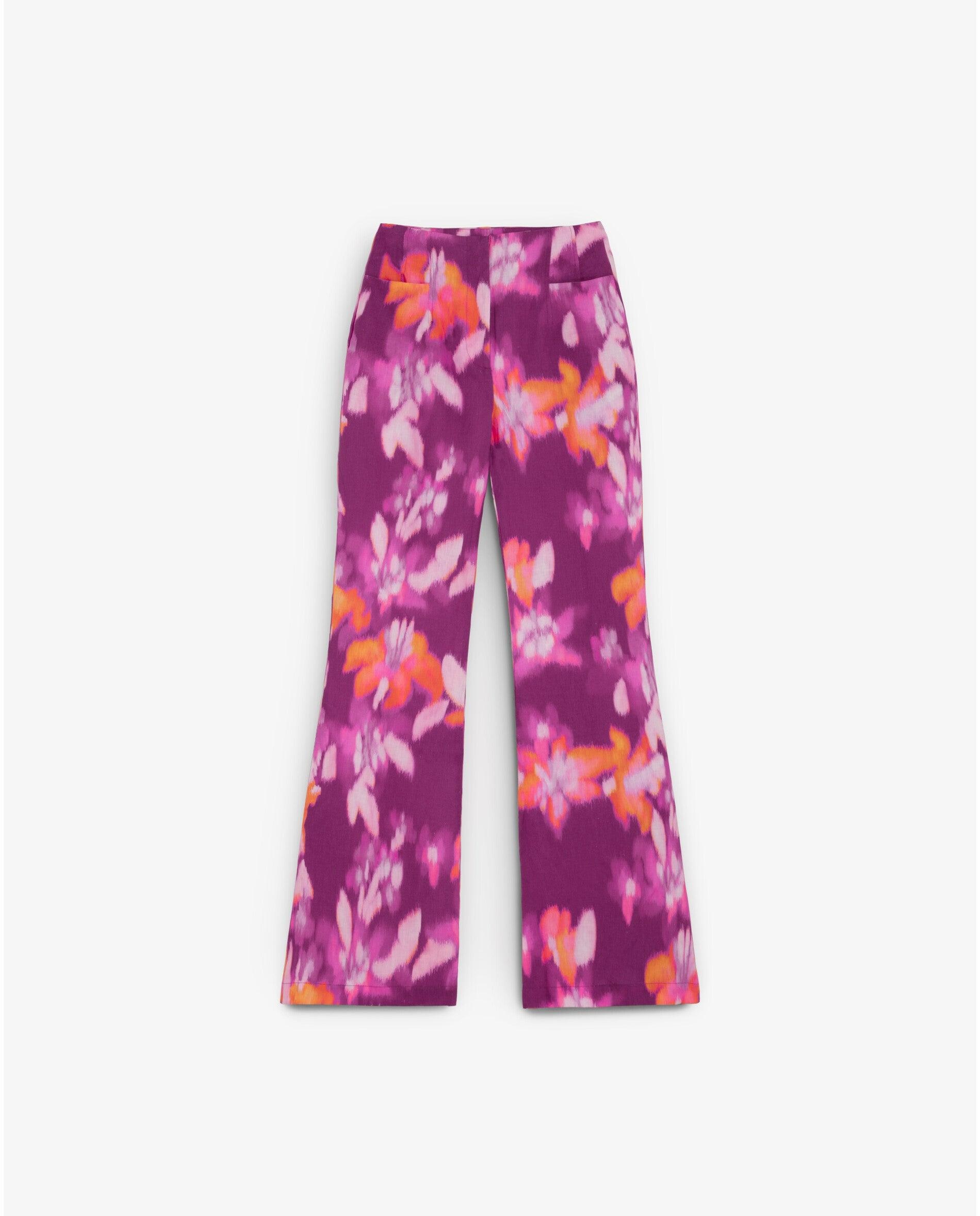 Calças À Boca de Sino Estampadas com Fecho Oculto Multicolor-4