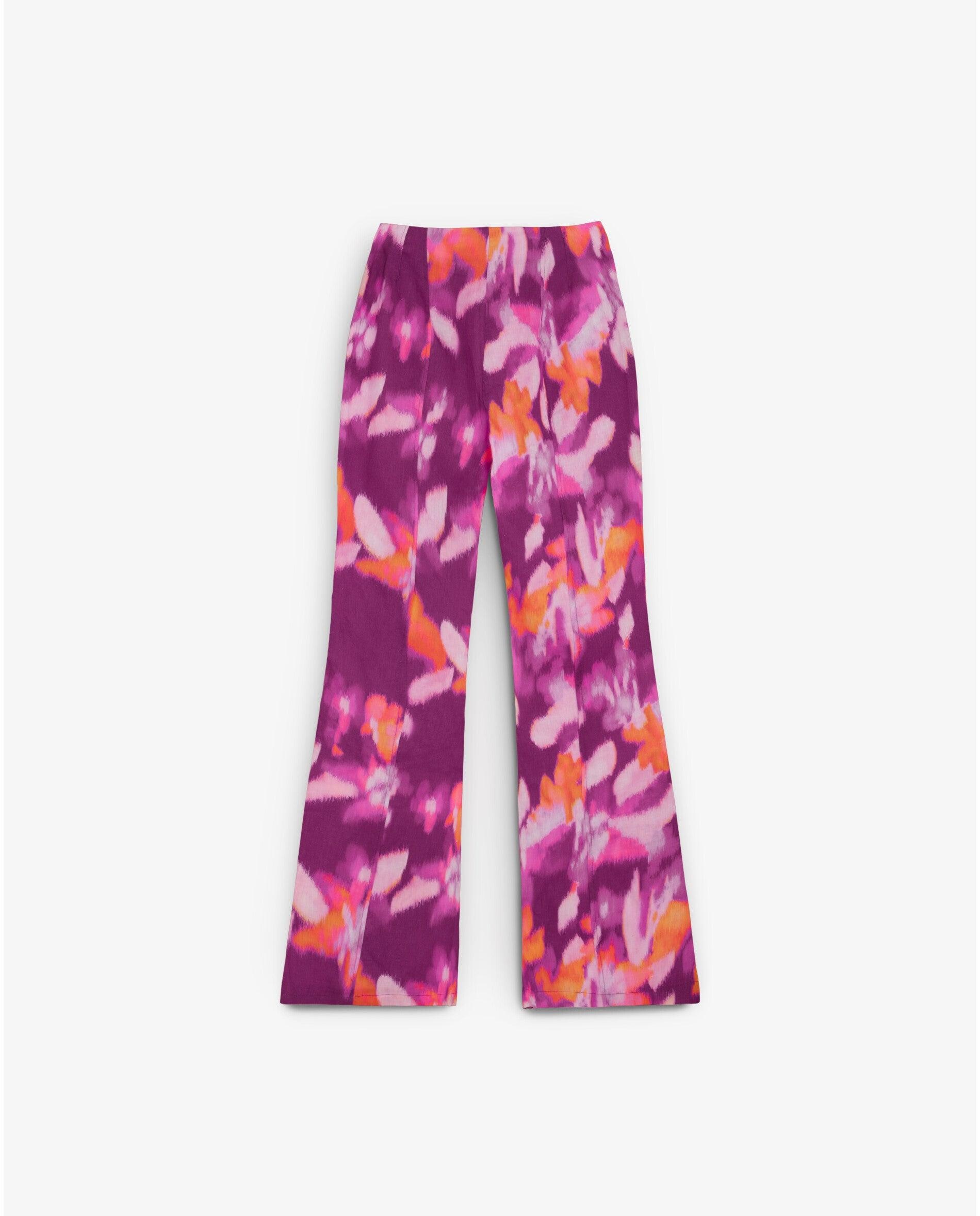Calças À Boca de Sino Estampadas com Fecho Oculto Multicolor-5