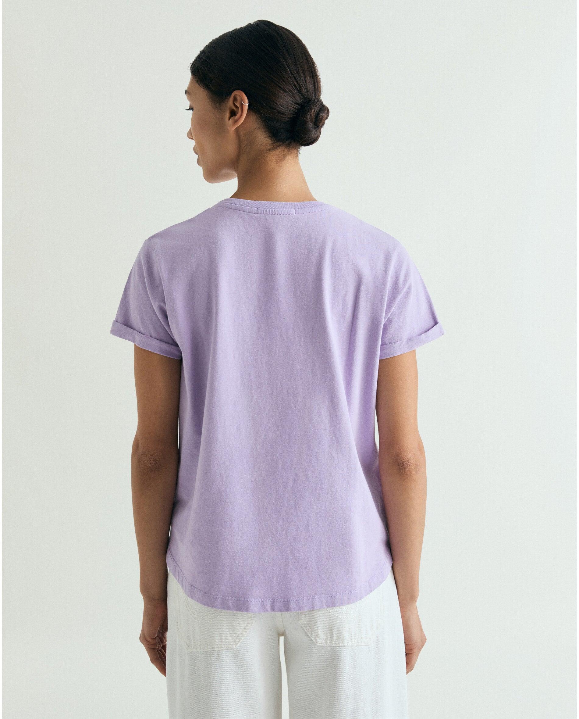 T-shirt Regular Fit com Caveira Bordada Lilás-2