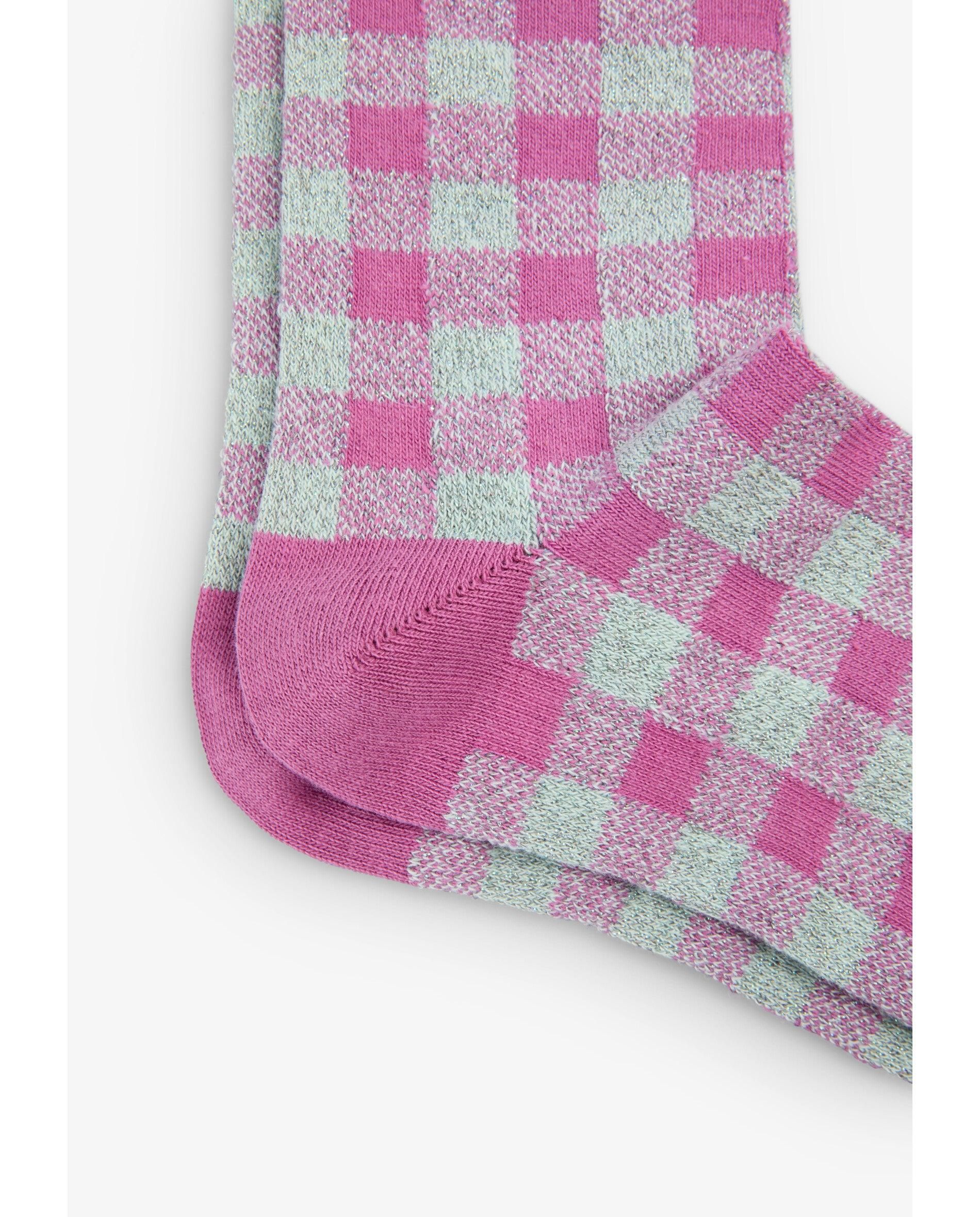 Meias Curtas Infantil Aos Quadrados Vichy com Fio Metalizado Malva-3
