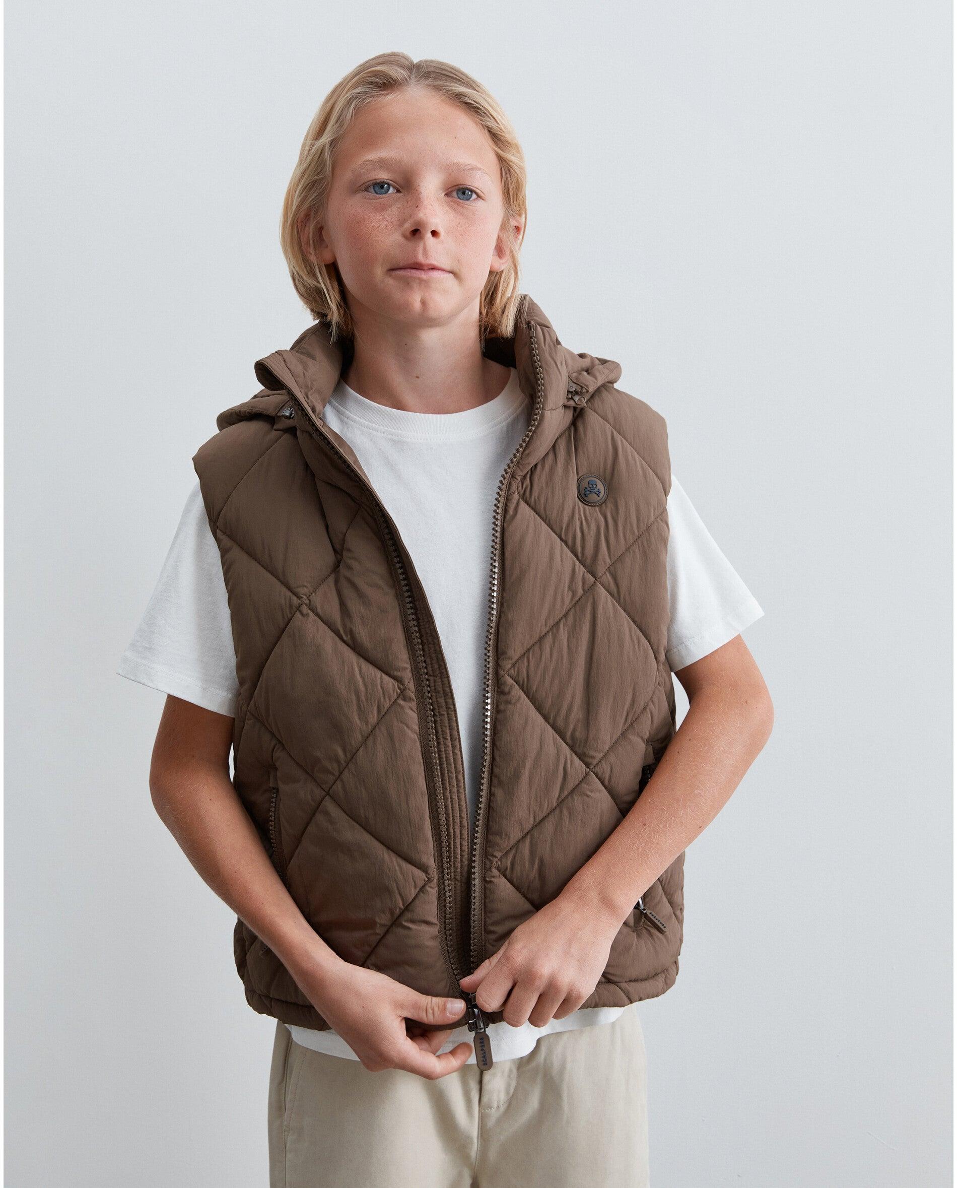 Colete Infantil Acolchoado Repelente À Água com Capuz Scalpers Taupe-3