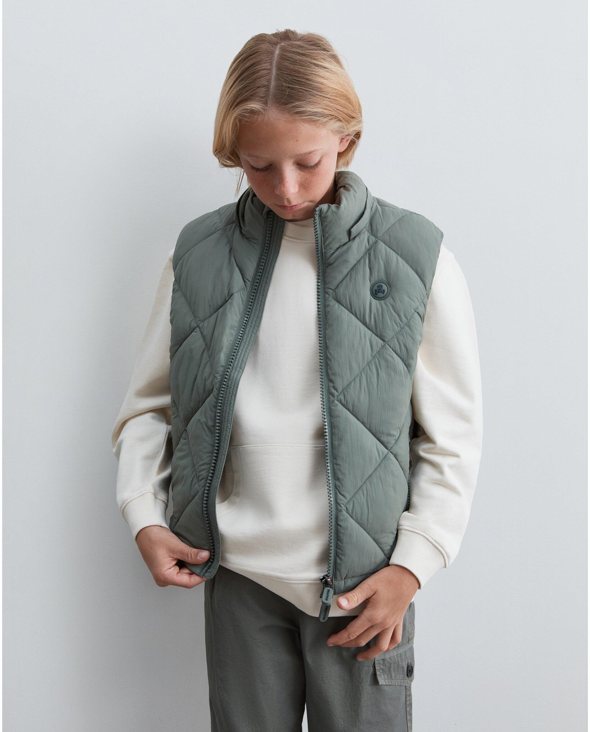 Colete Infantil Repelente À Água com Fecho Zip Scalpers Verde-antiquário-4
