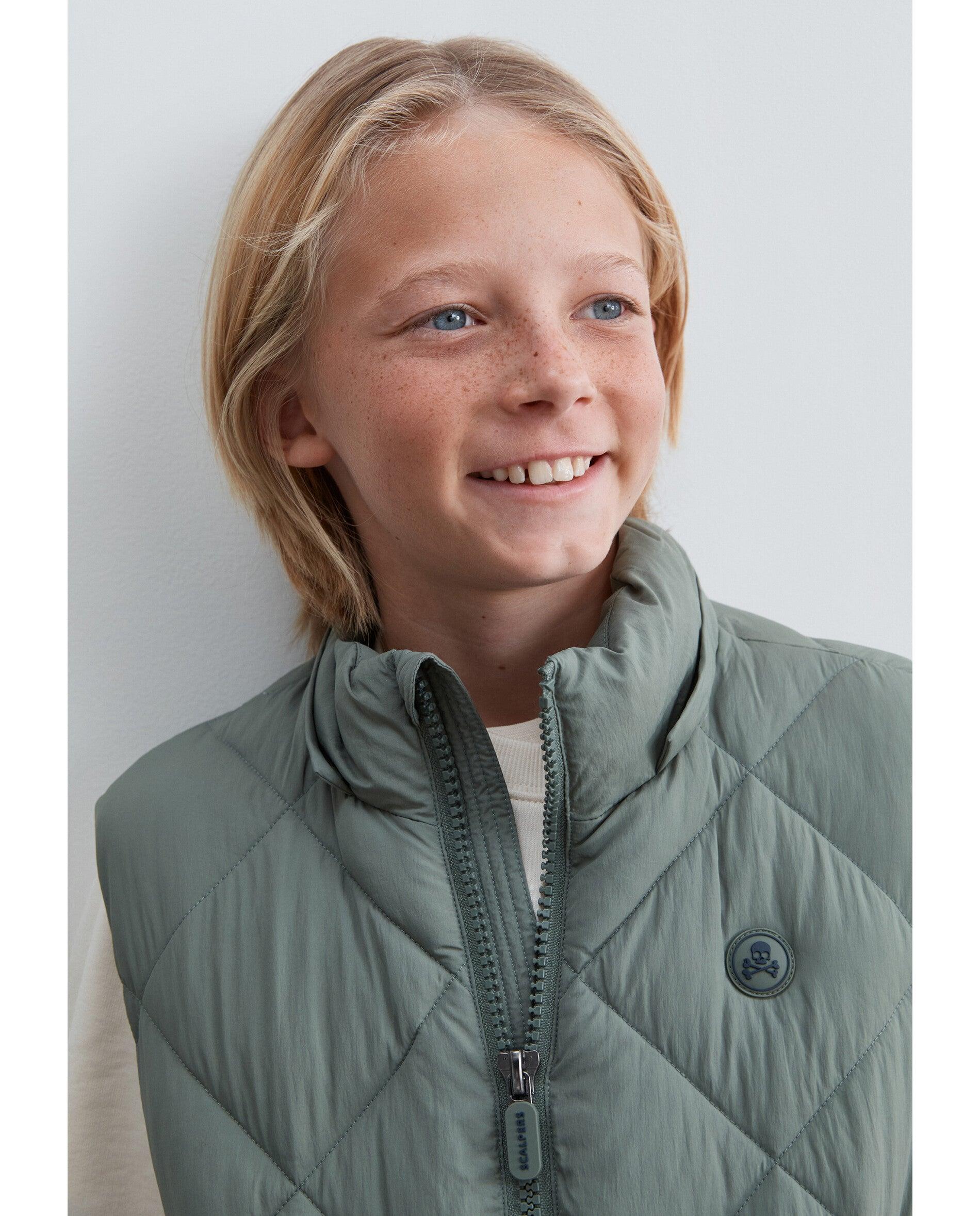 Colete Infantil Repelente À Água com Fecho Zip Scalpers Verde-antiquário-5