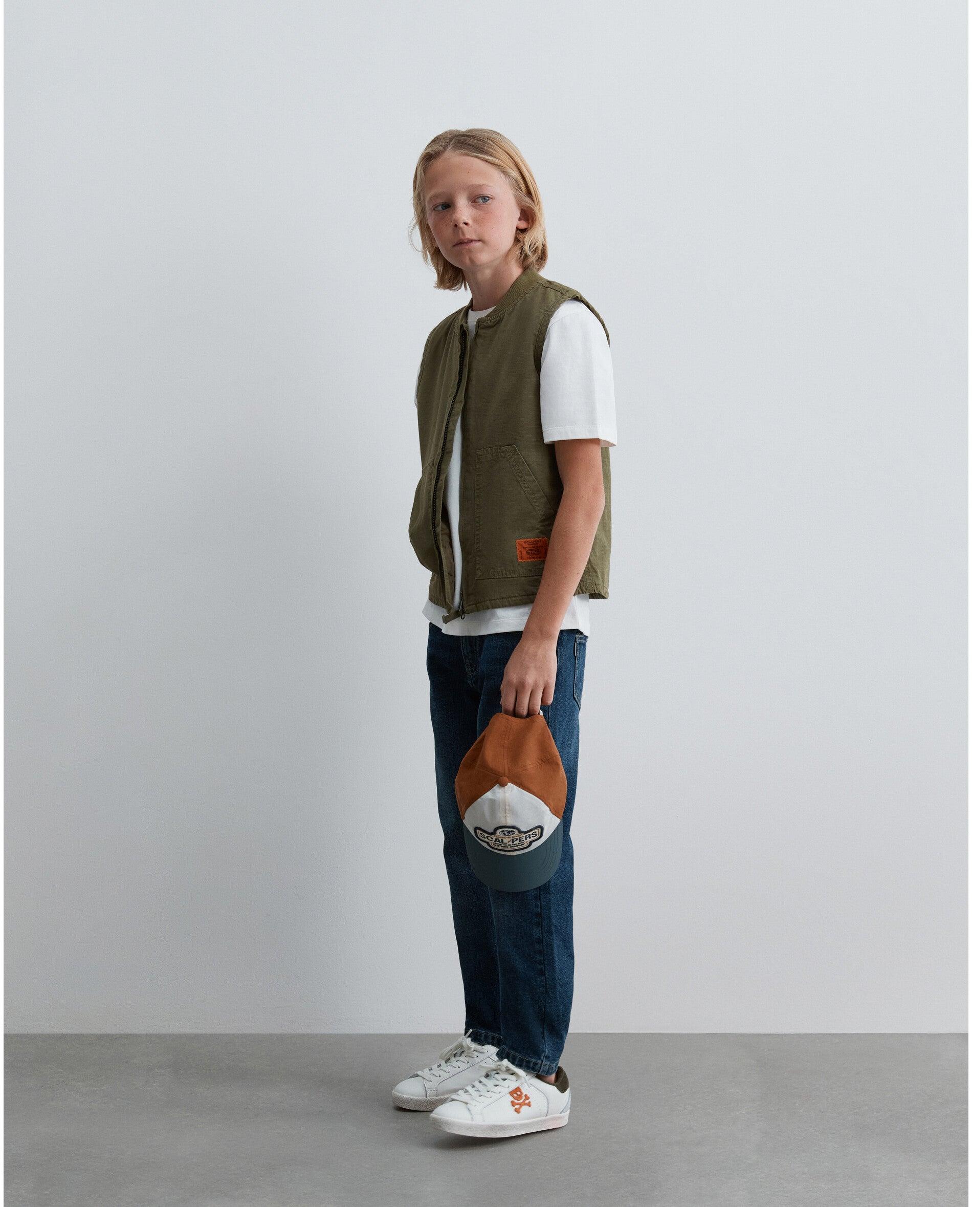 Colete Infantil com Bolsos e Fecho Zip Caqui-4