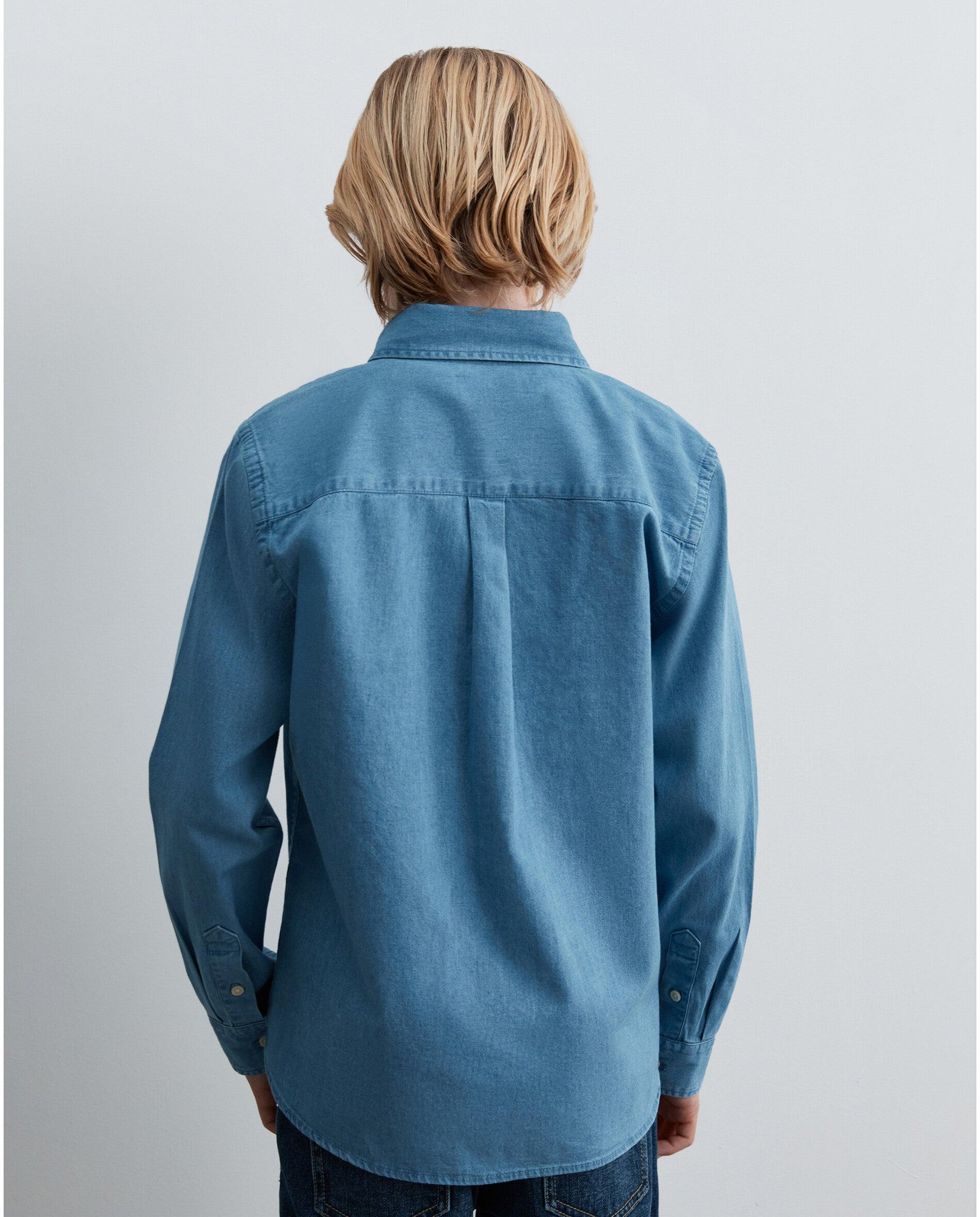 Camisa Light Denim de Manga Comprida Azul-ganga-2