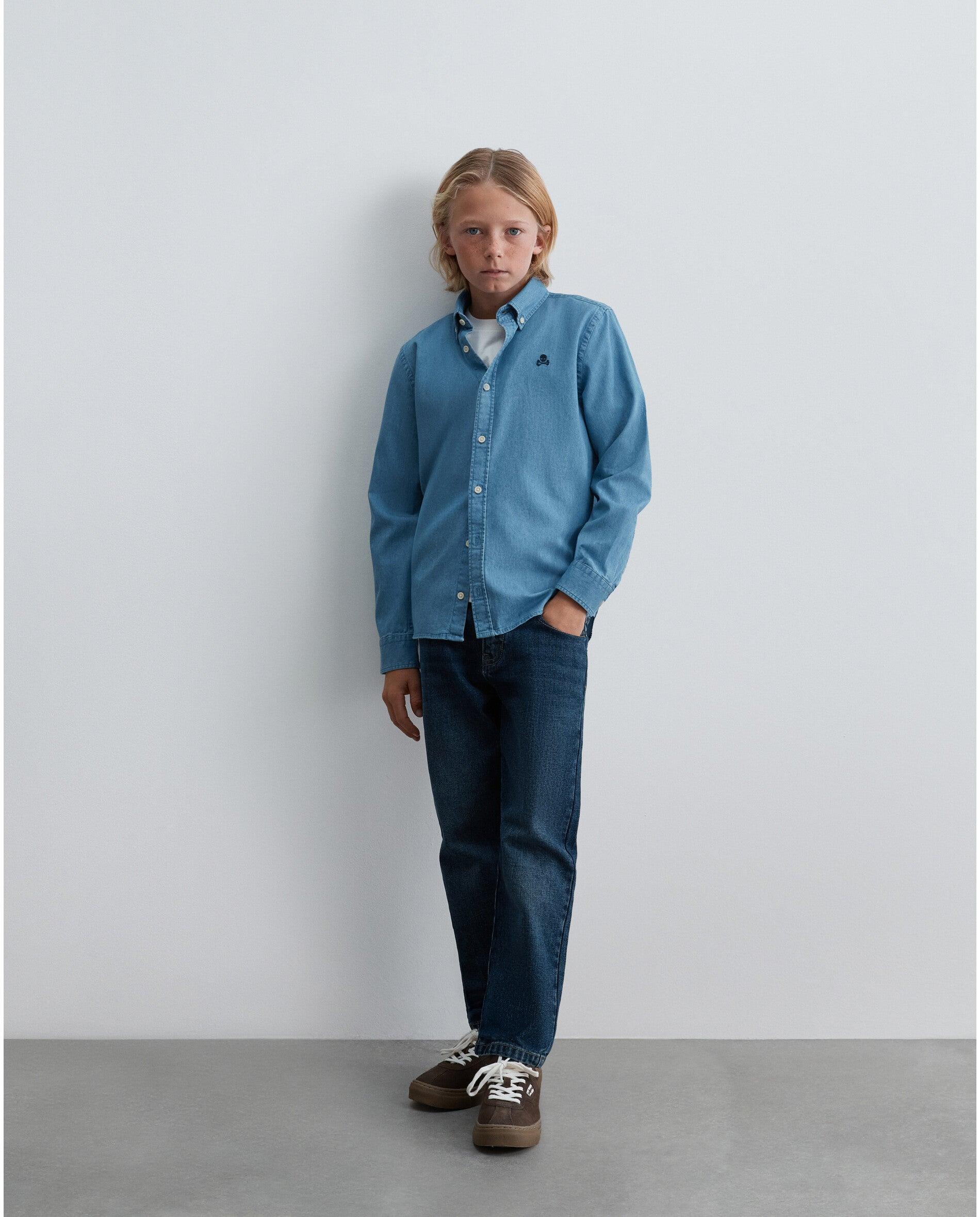 Camisa Light Denim de Manga Comprida Azul-ganga-3
