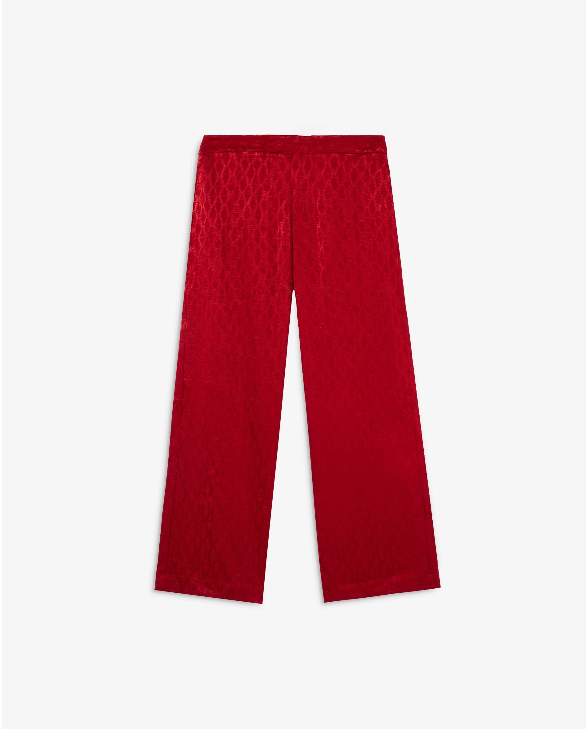 Calças À Boca de Sino em Tecido Jacquard com Bolsos Vermelho-5