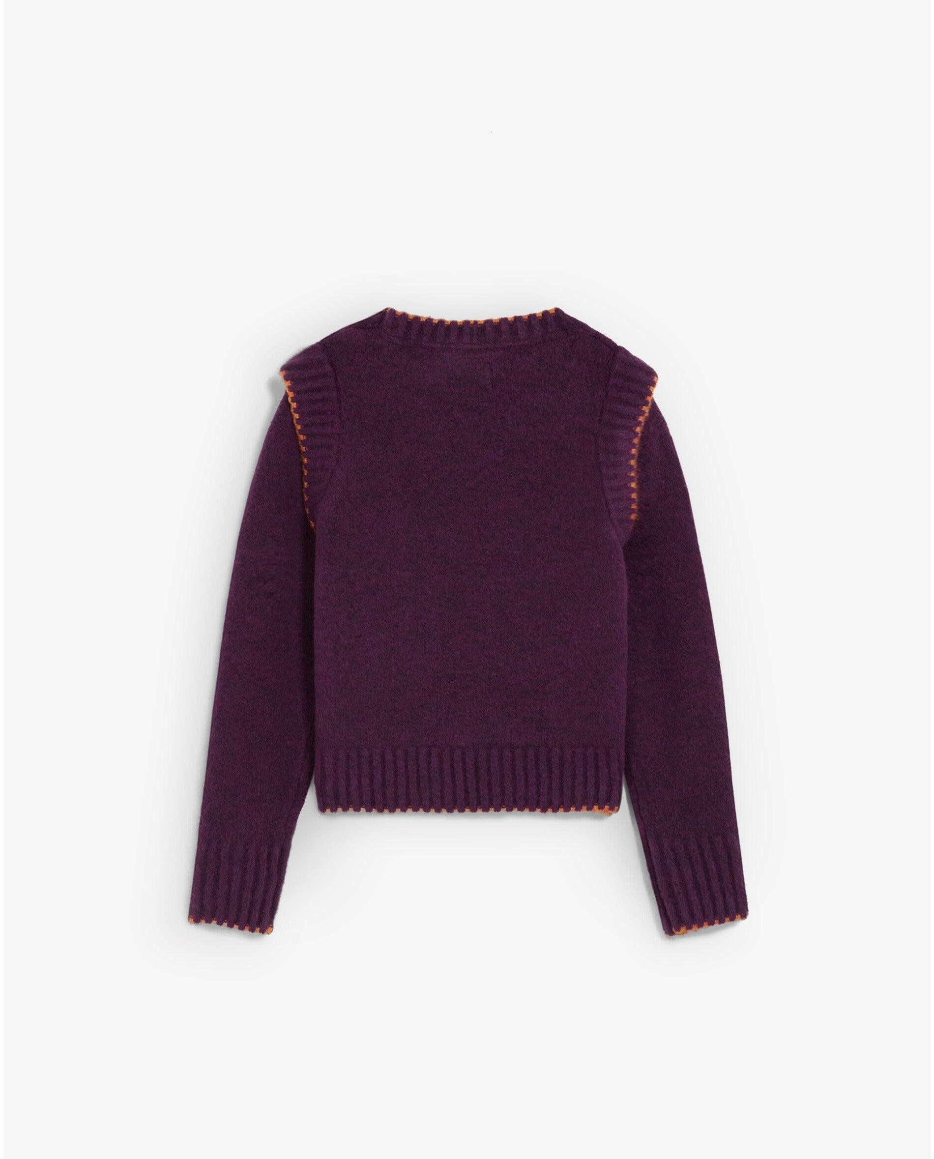 Camisola Infantil de Malha com Gola Redonda e Acabamentos Canelados Roxo-2