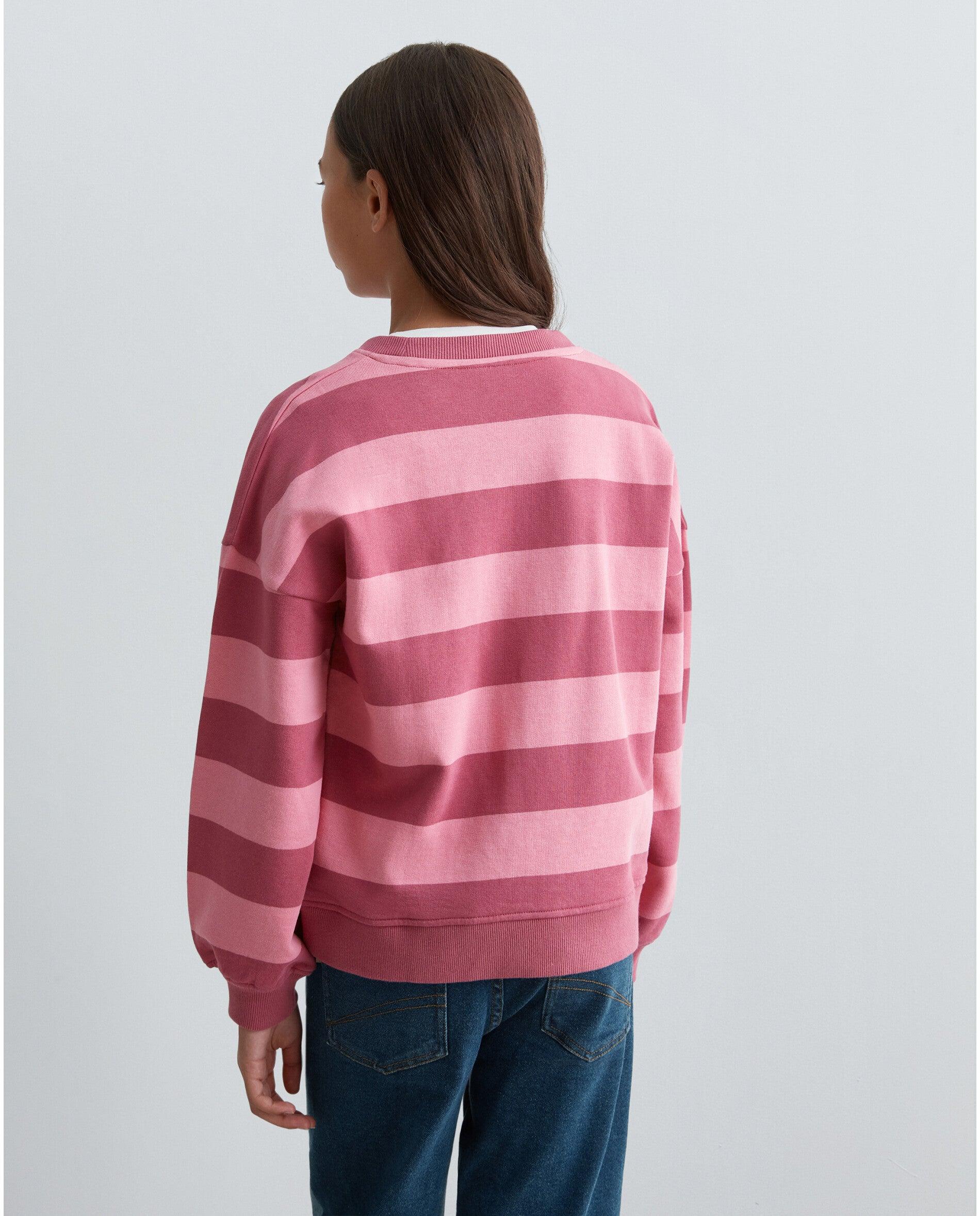 Sweatshirt Infantil Relaxed Fit com Estampado Às Riscas Rosa-2
