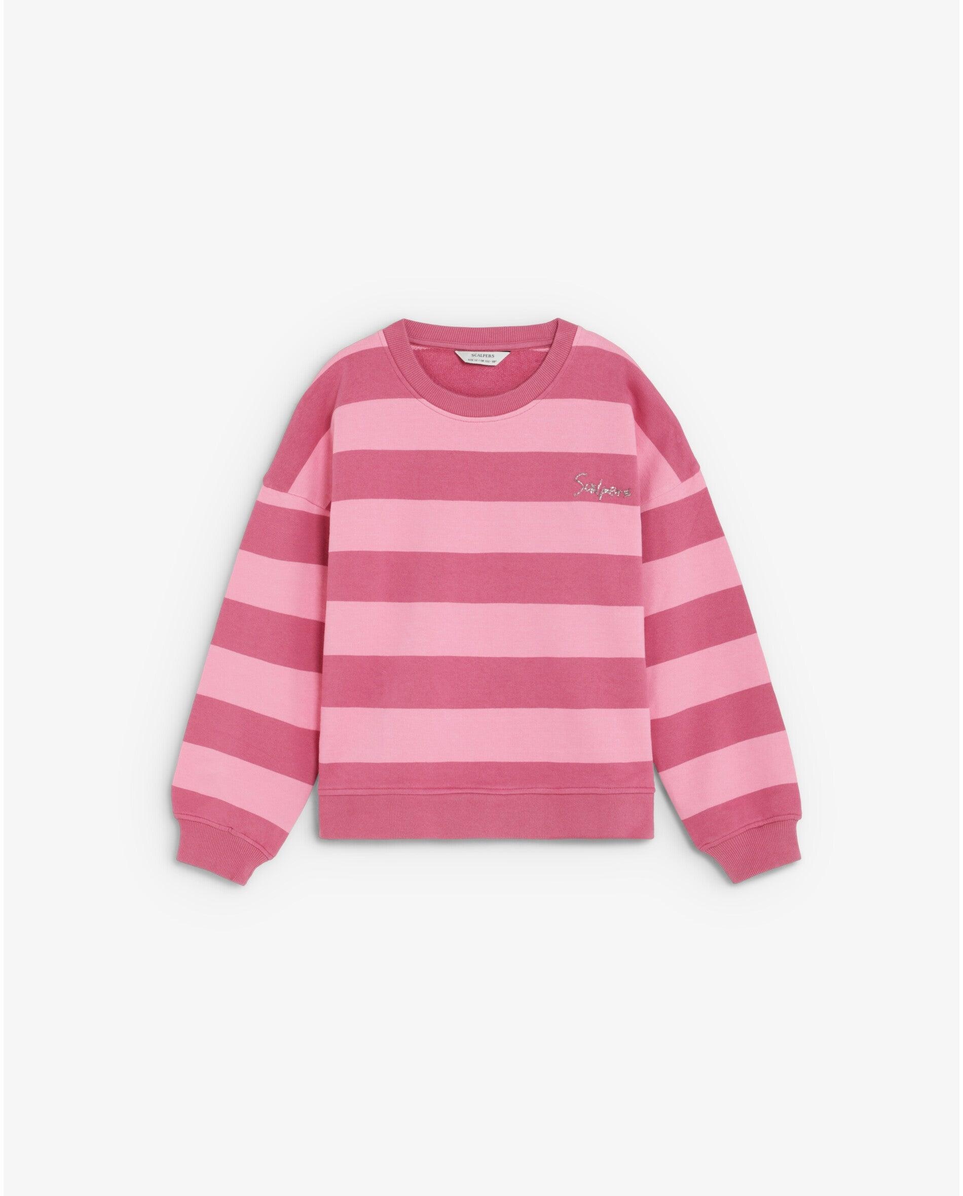 Sweatshirt Infantil Relaxed Fit com Estampado Às Riscas Rosa-5