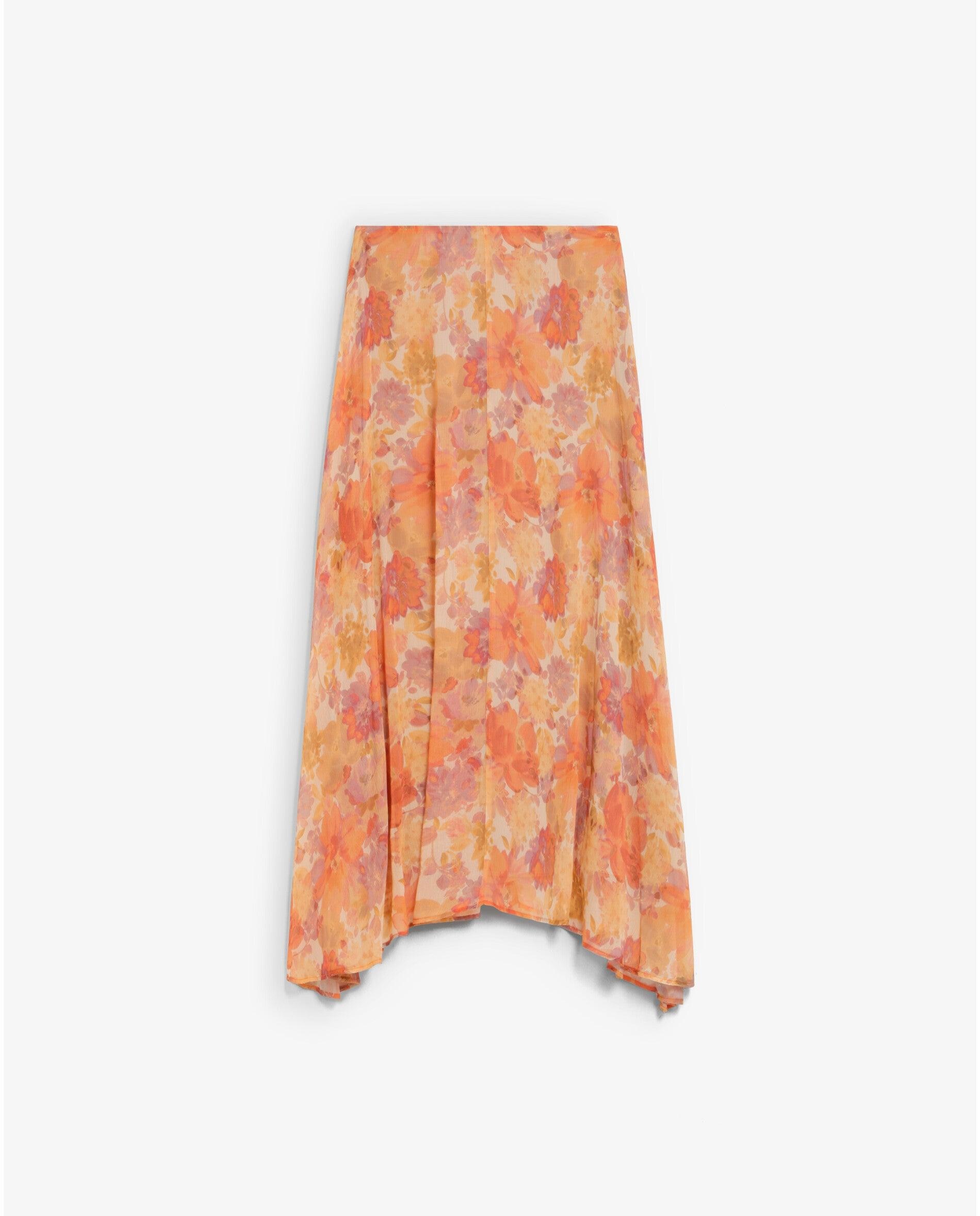 Saia Midi Estampada com Fecho Zip Invisível Laranja-3