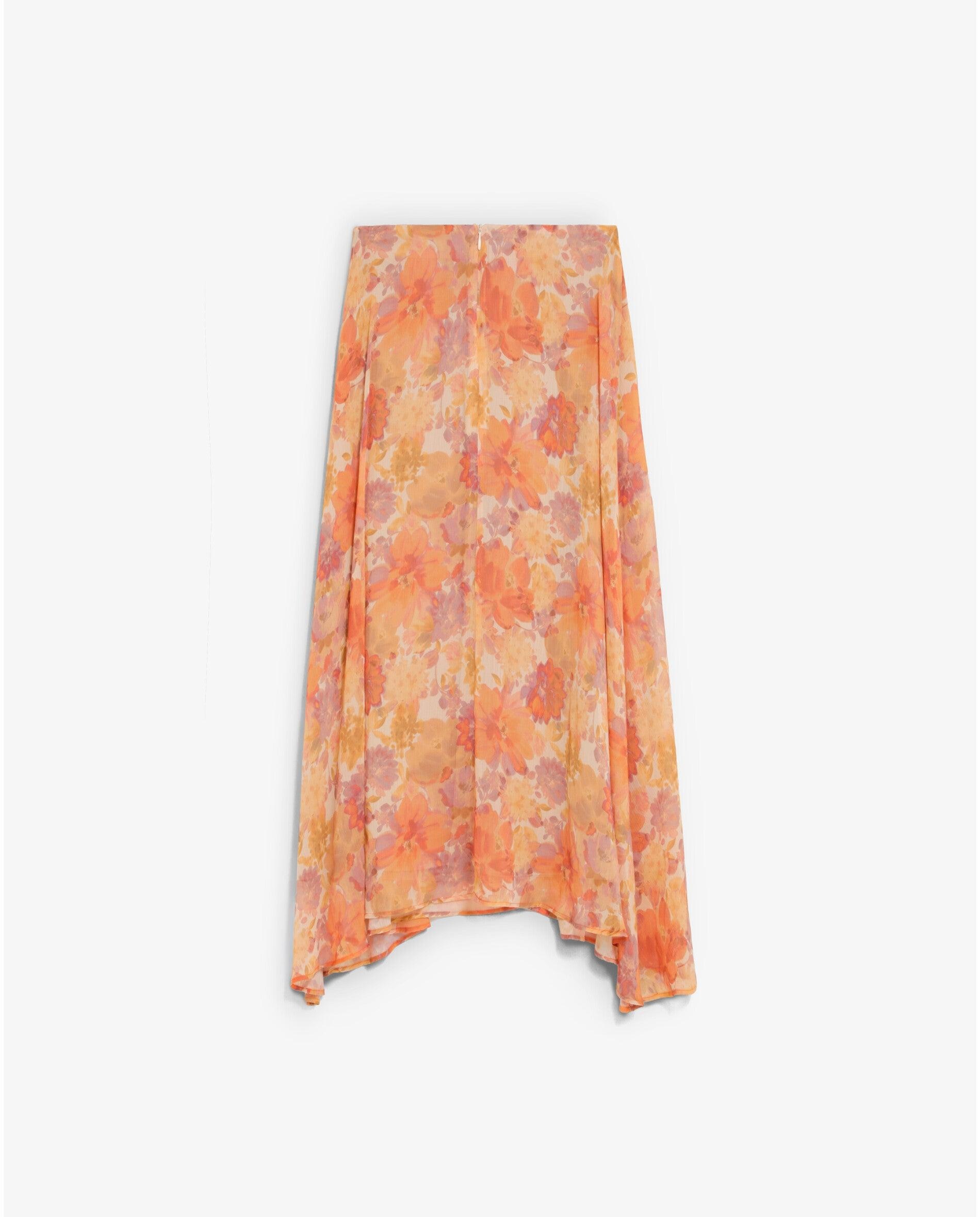 Saia Midi Estampada com Fecho Zip Invisível Laranja-4