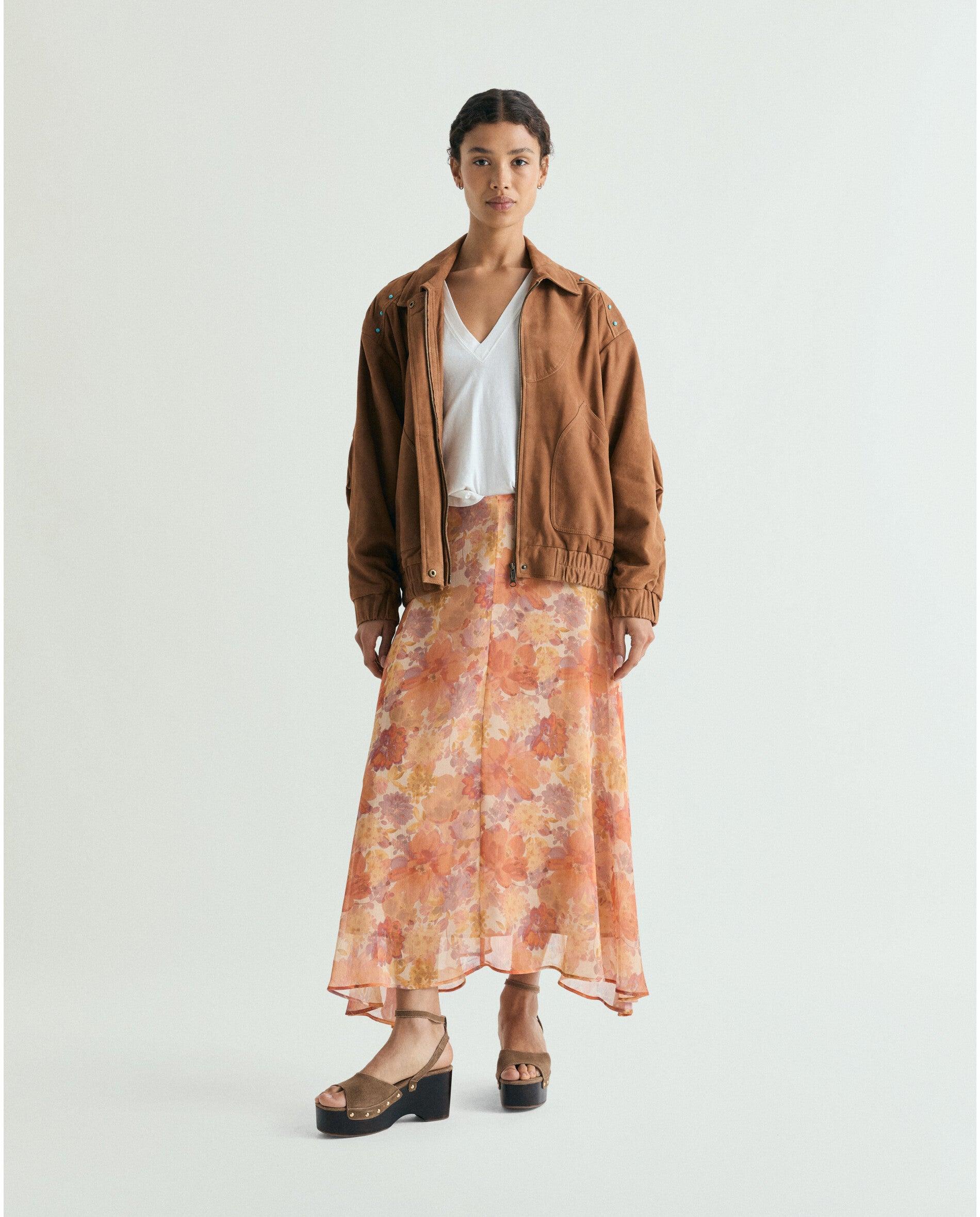 Imagem 0 de Saia Midi Estampada com Fecho Zip Invisível