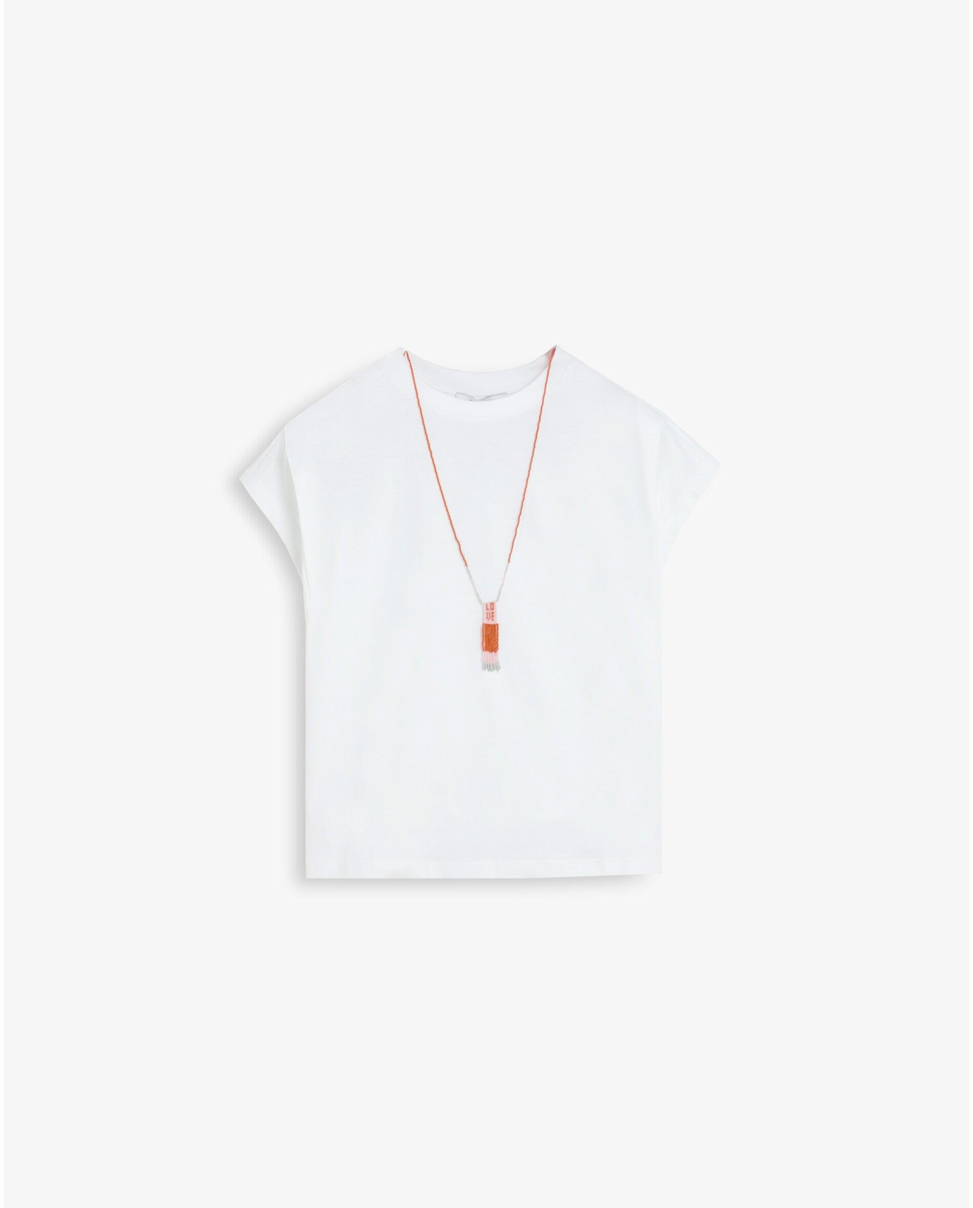 T-shirt de Manga Curta com Pendentes de Contas Branco-5
