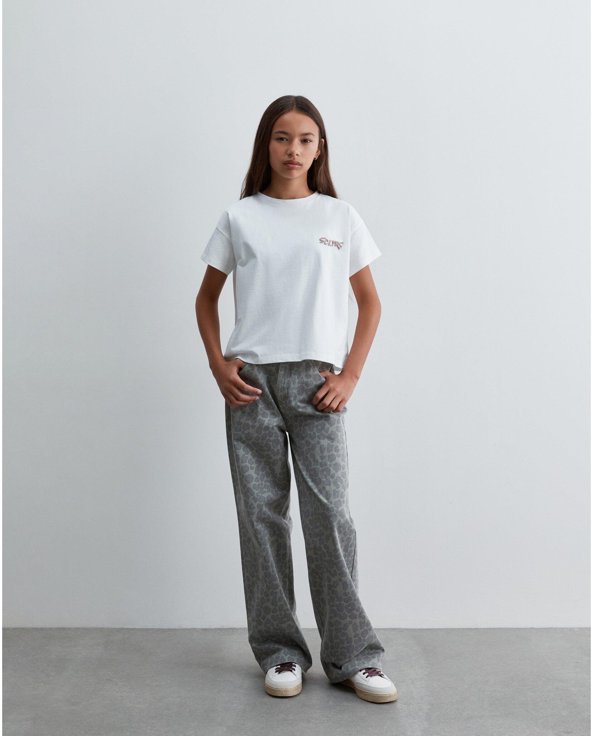 T-shirt Relaxed Fit com Detalhe de Strass no Peito Branco-3