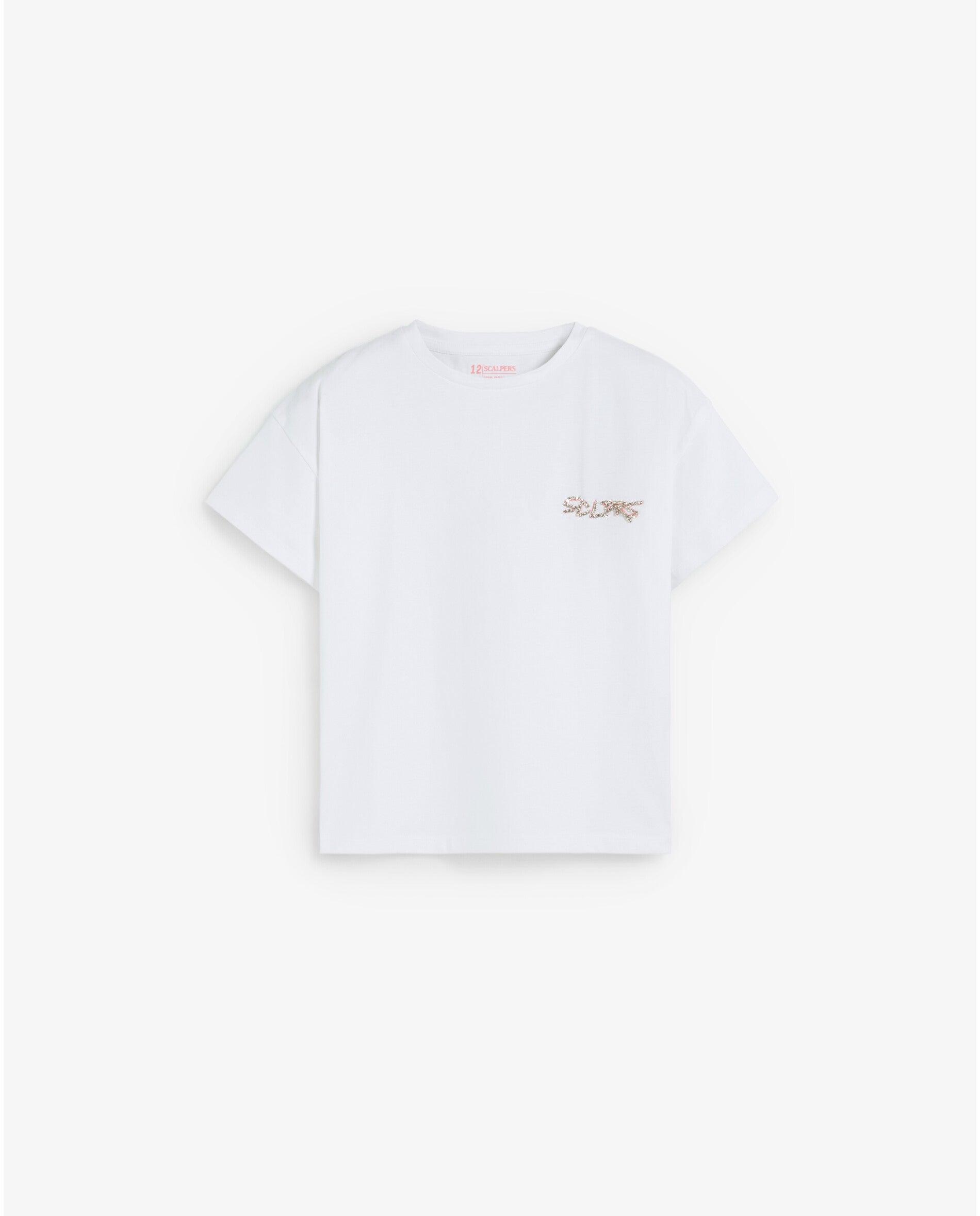 T-shirt Relaxed Fit com Detalhe de Strass no Peito Branco-4
