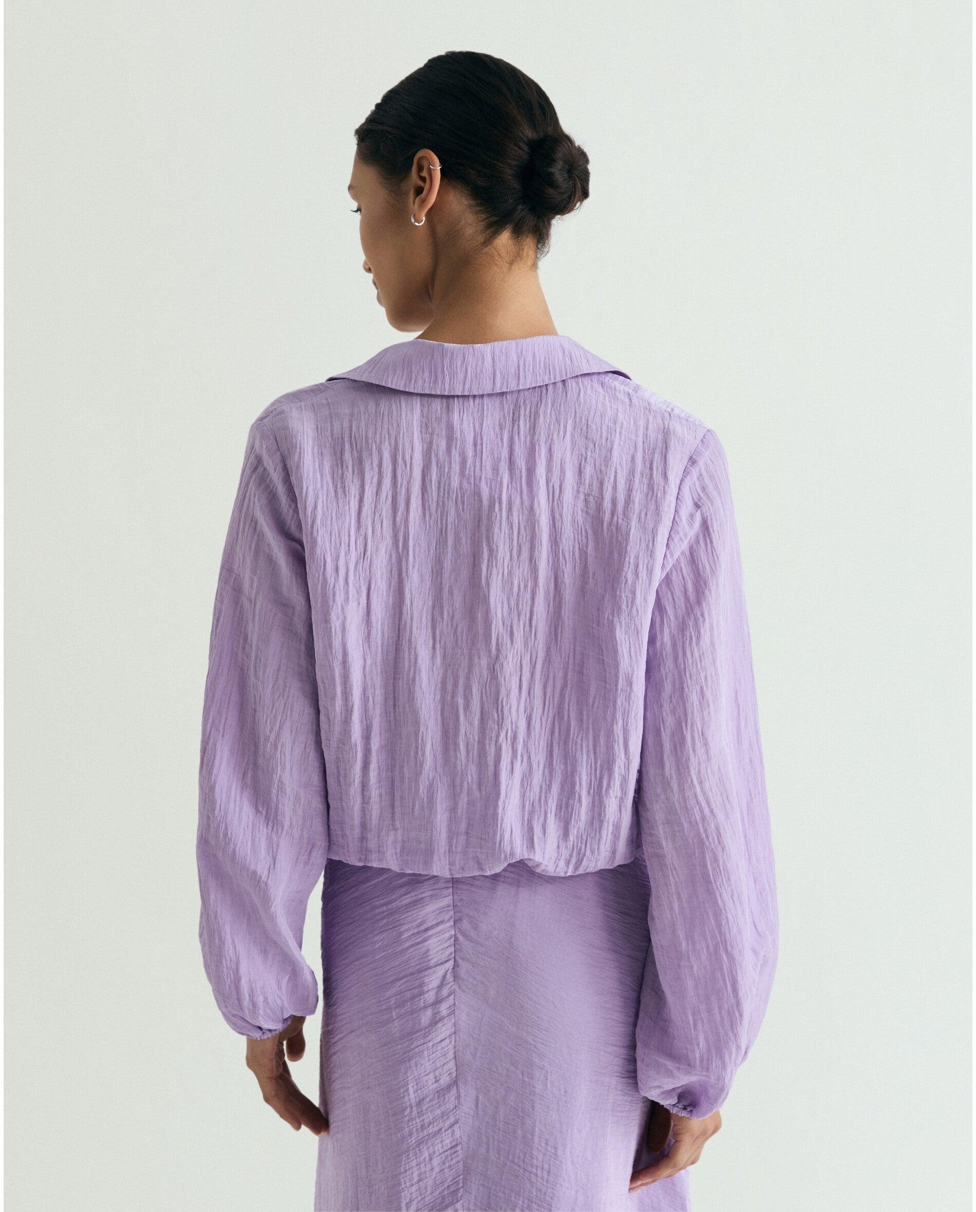 Blusa com Decote em V e Mangas Abalonadas Lilás-2
